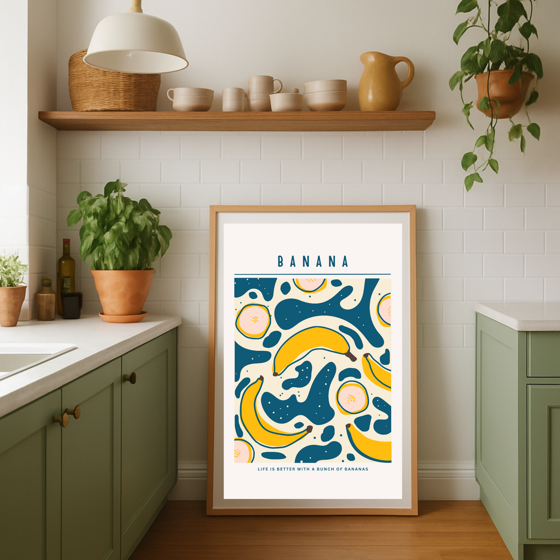 Abstract Banana Bunch Art Print – Playful Mid-Century Modern Food Poster