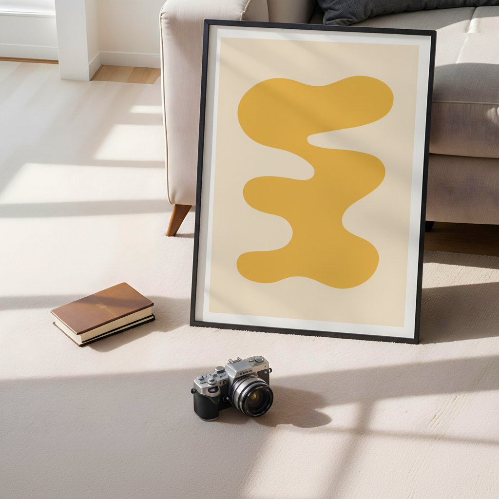 Abstract Yellow Form on Beige Canvas Art Print