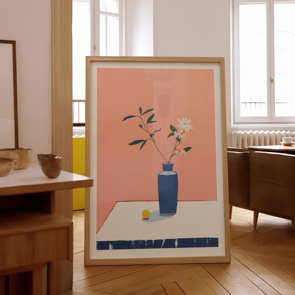 Peach and Blue Floral Vase Art Print