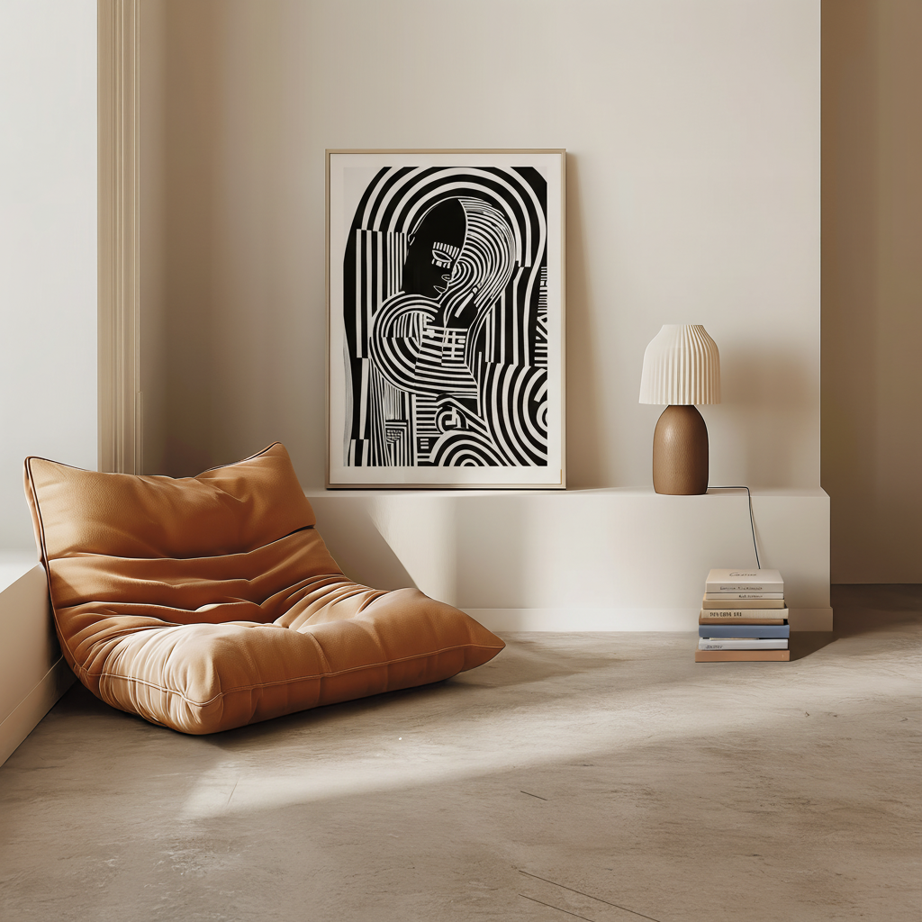 Monochrome Abstract Face Art Print