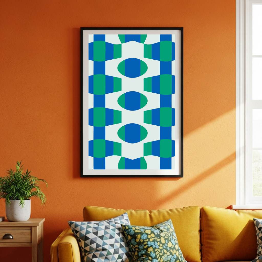 Blue and Green Geometric Pattern Art Print