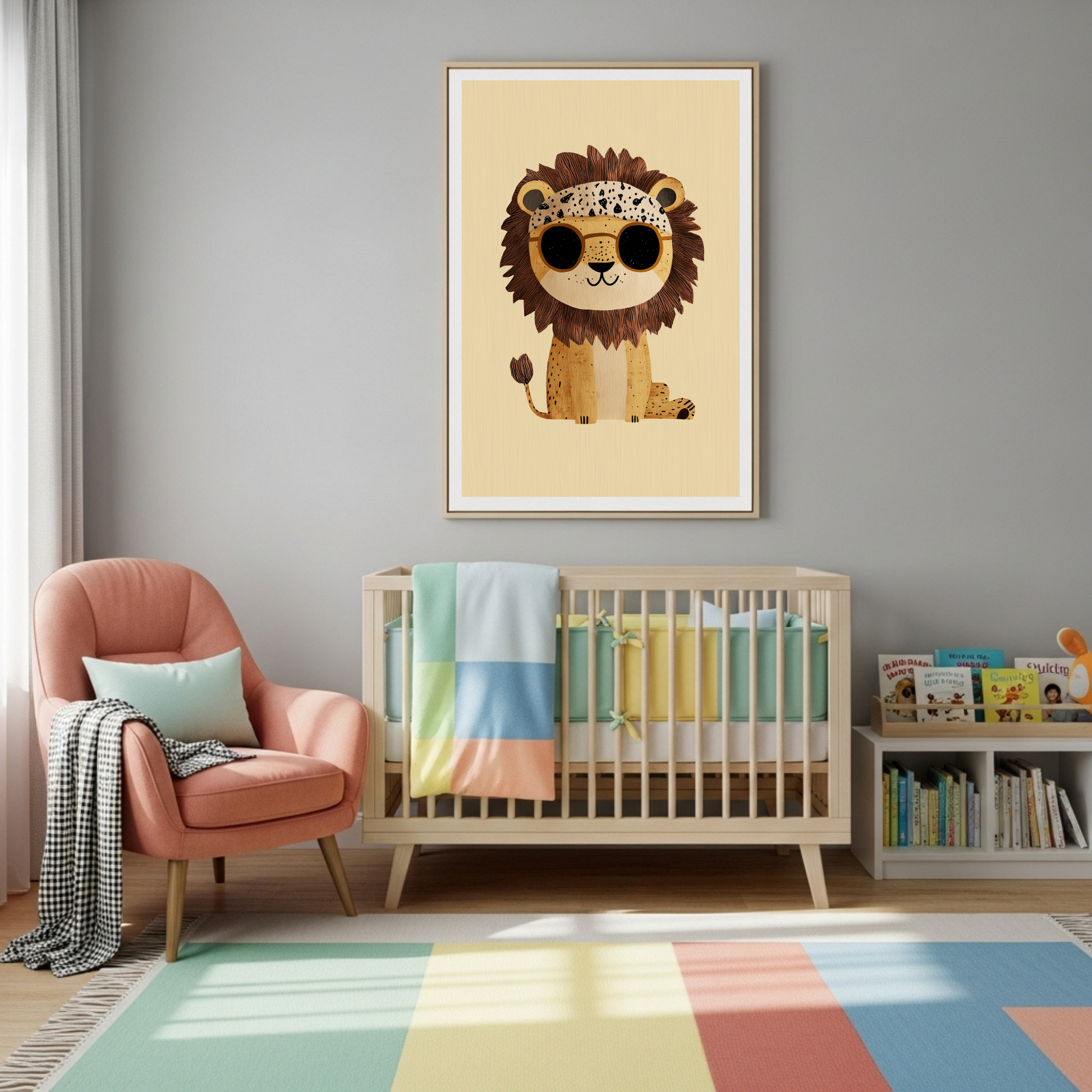 Chic & Cool Lion in Sunglasses Art Print - Playful Safari Nursery Decor Poster
