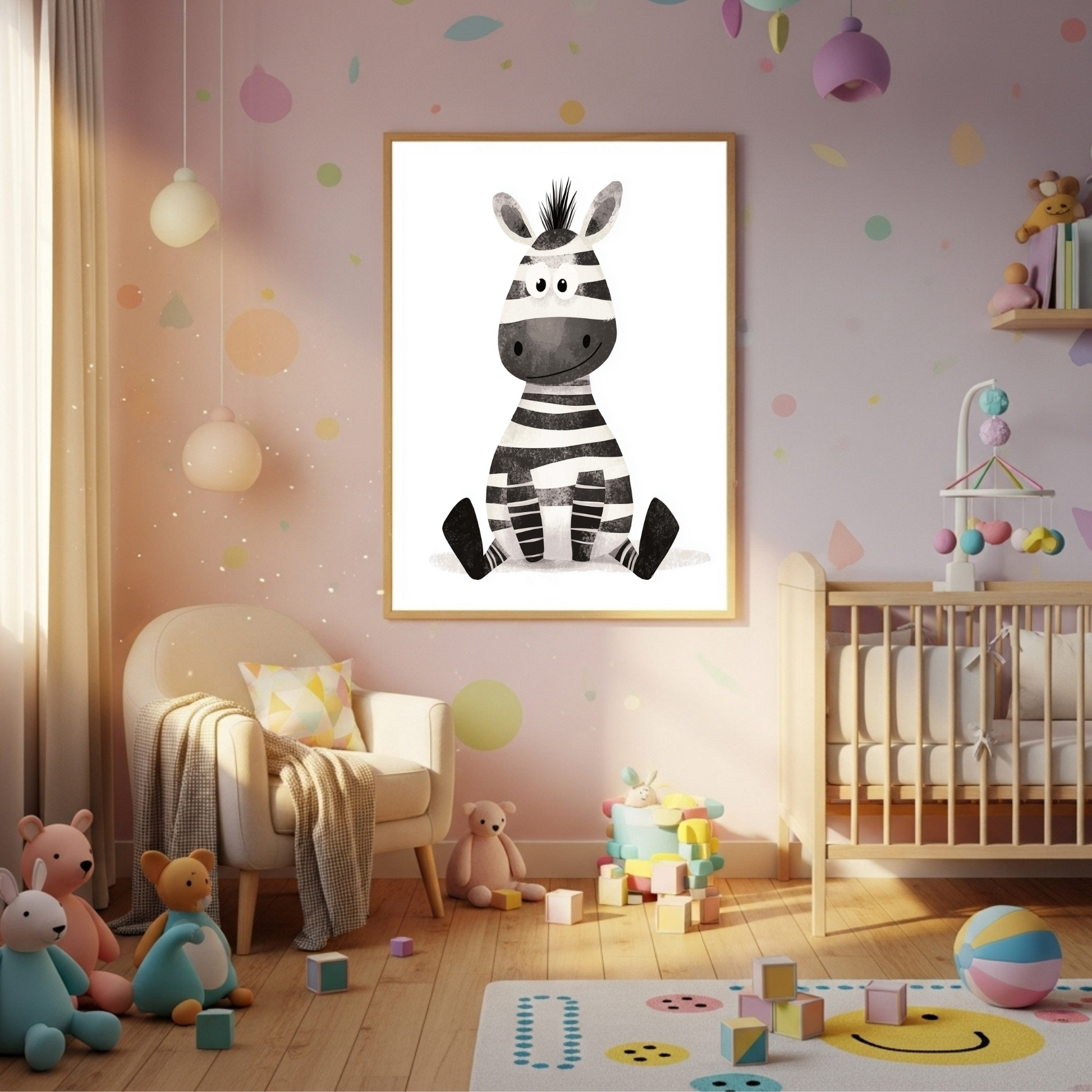 Charming Striped Zebra Poster - Playful Safari Animal Art for Kids' Rooms & Nurseries