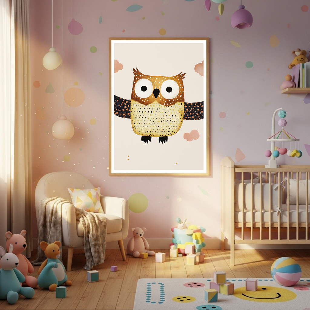 Charming Hoot Owl Nursery Art Print - Whimsical Forest Friend Poster for Kids' Rooms in Multiple Sizes