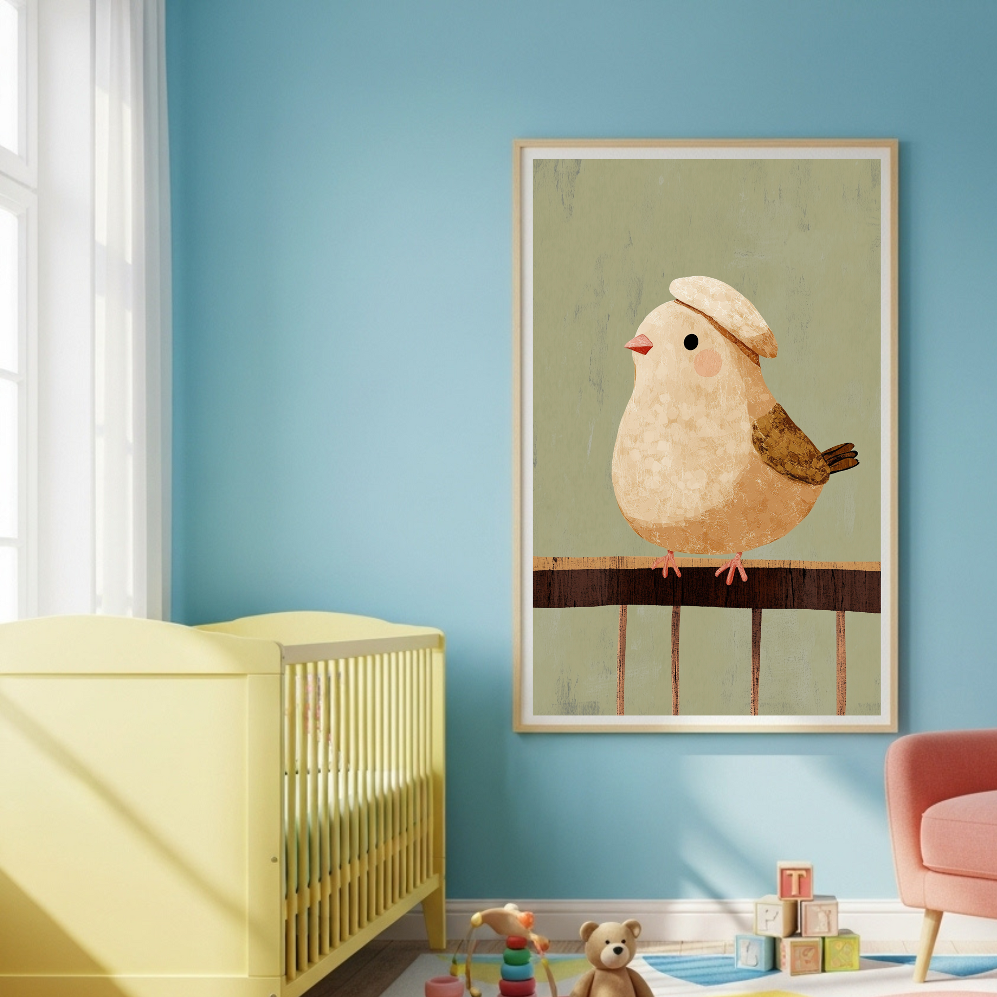 Charming Beret Birdie Poster - Whimsical Avian Art for Cozy Spaces, in Your Choice of Sizes