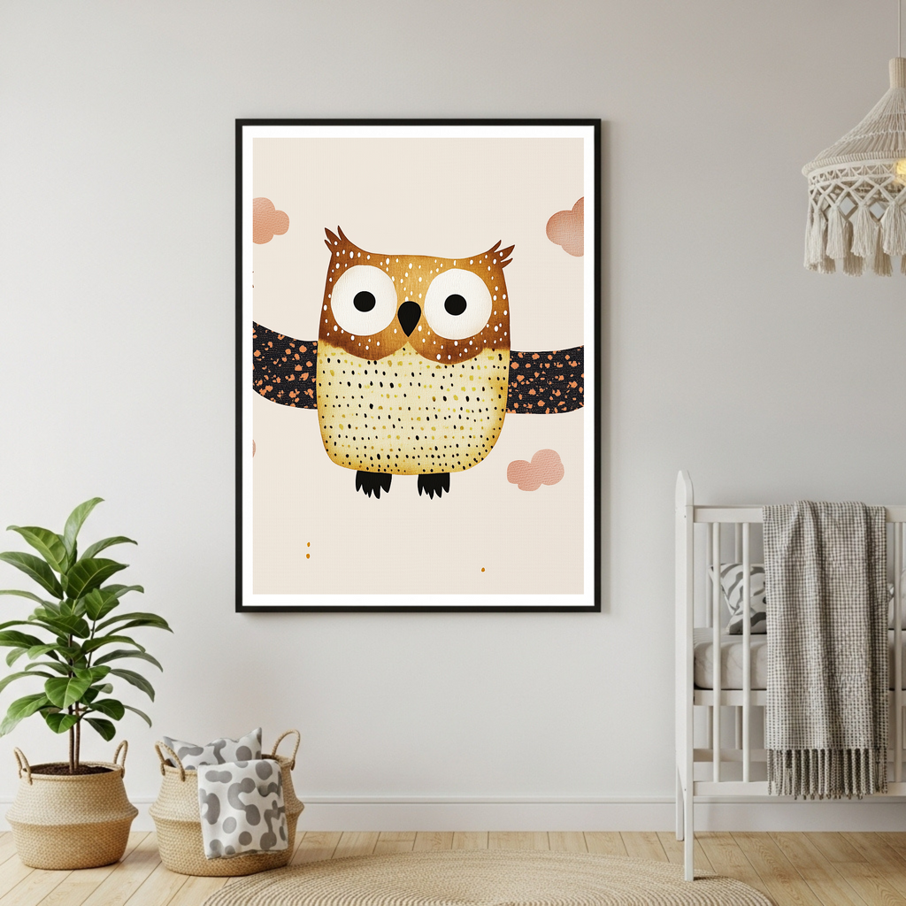 Charming Hoot Owl Nursery Art Print - Whimsical Forest Friend Poster for Kids' Rooms in Multiple Sizes