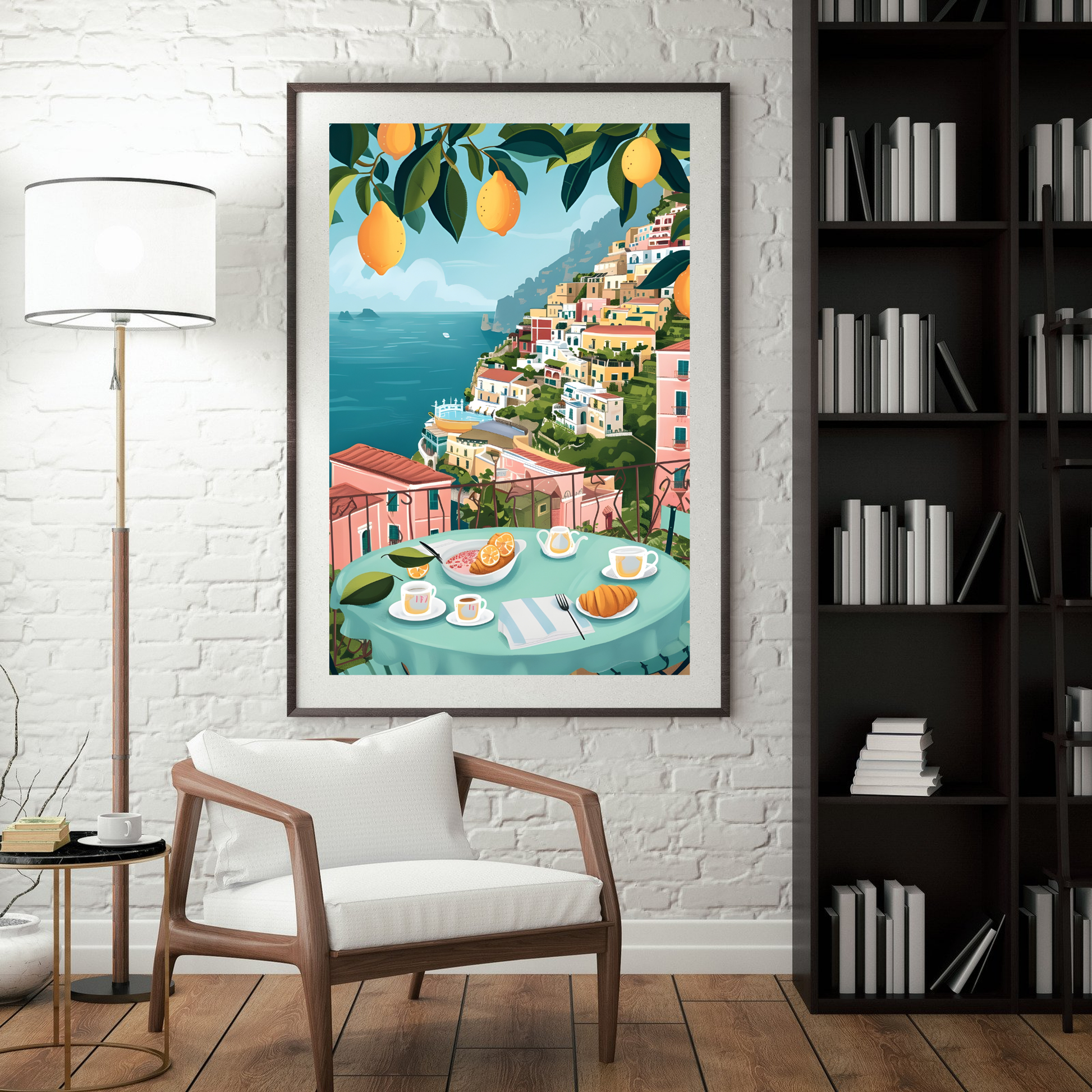 Amalfi Coast Morning Serenity Poster - Italian Riviera Breakfast View, Available in Multiple Sizes
