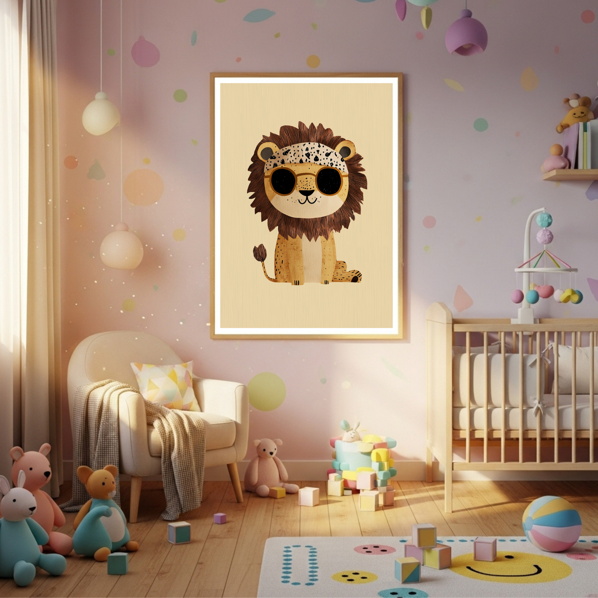 Chic & Cool Lion in Sunglasses Art Print - Playful Safari Nursery Decor Poster