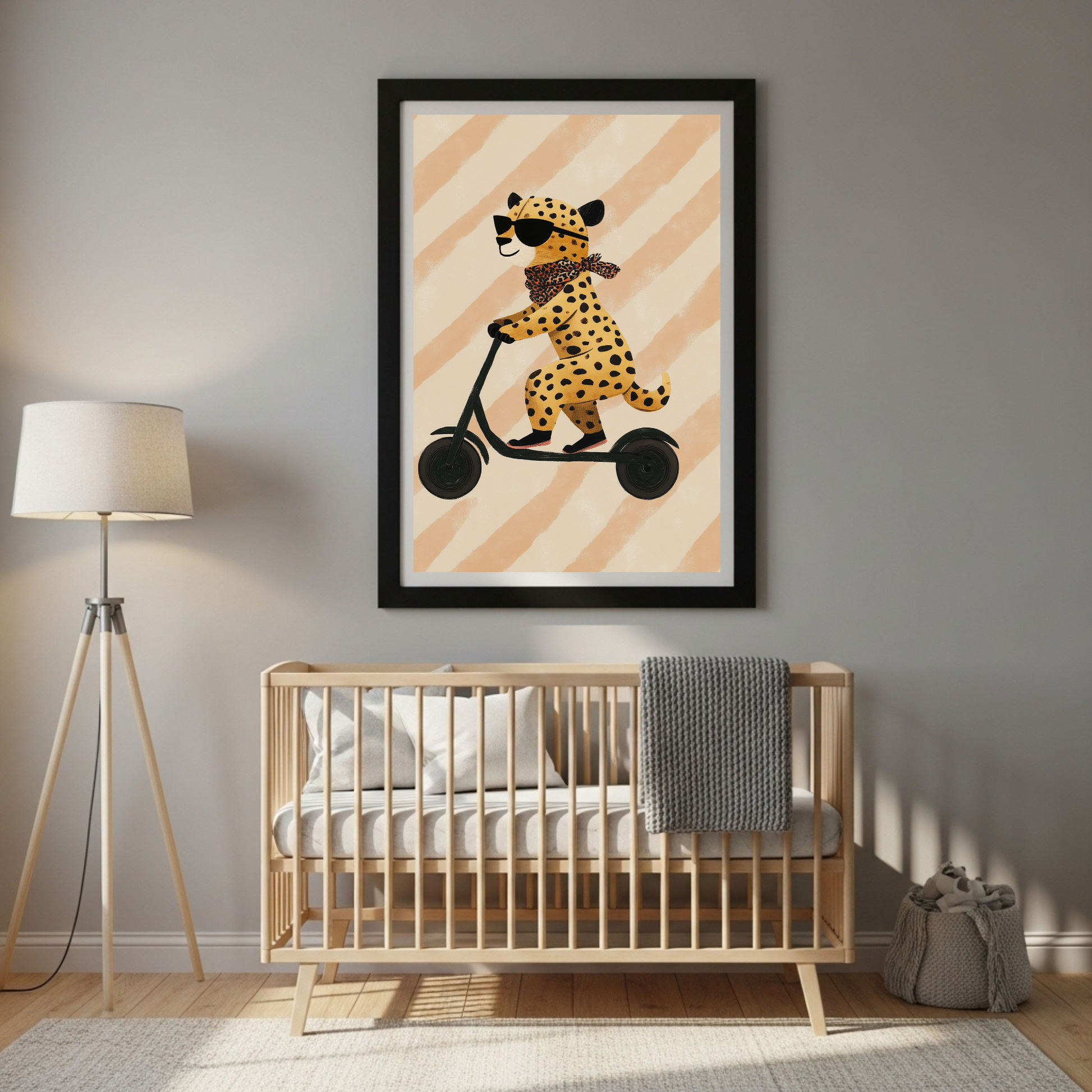 Chic Cheetah on Scooter Art Print | Cool Safari Animal Poster for Kids & Modern Decor