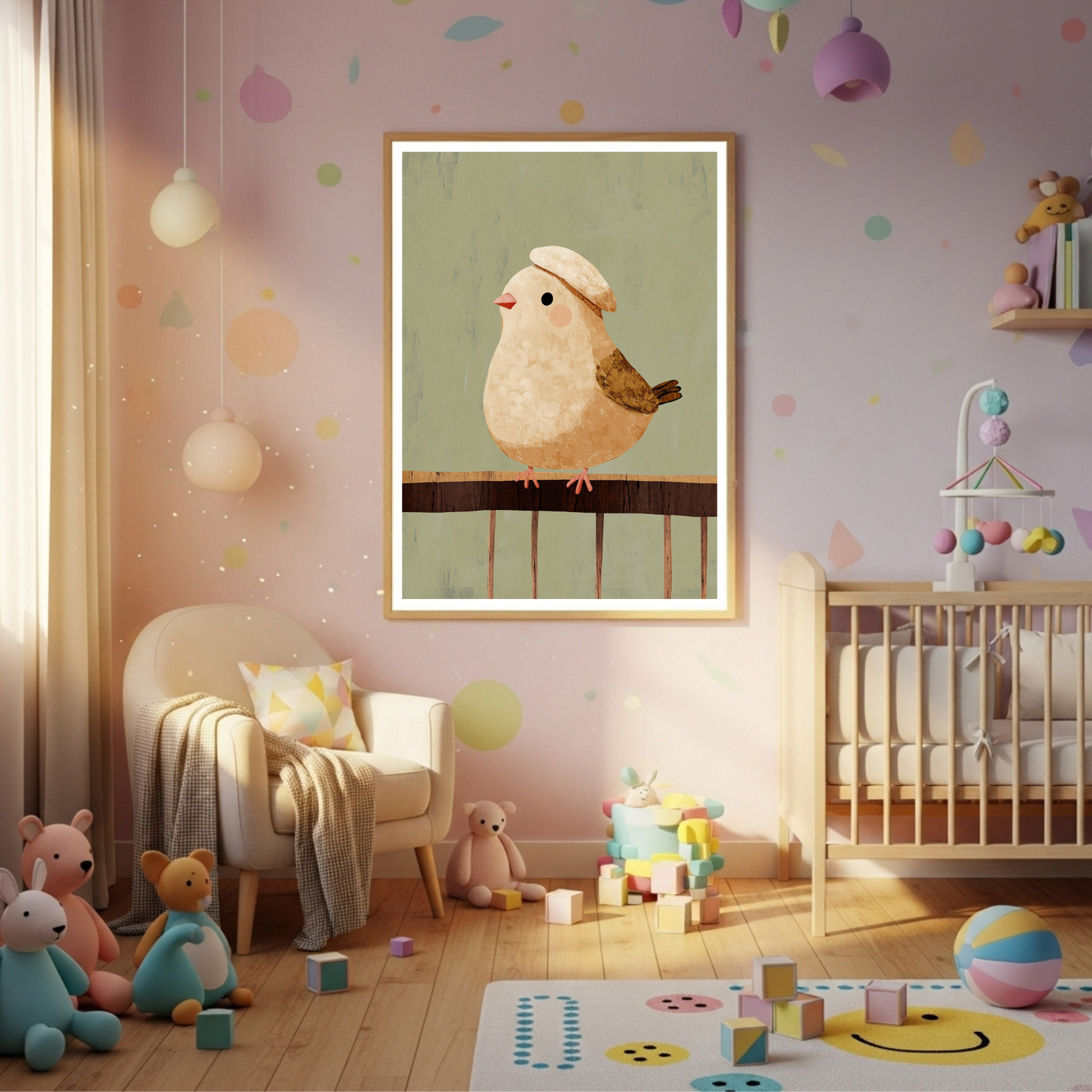 Charming Beret Birdie Poster - Whimsical Avian Art for Cozy Spaces, in Your Choice of Sizes