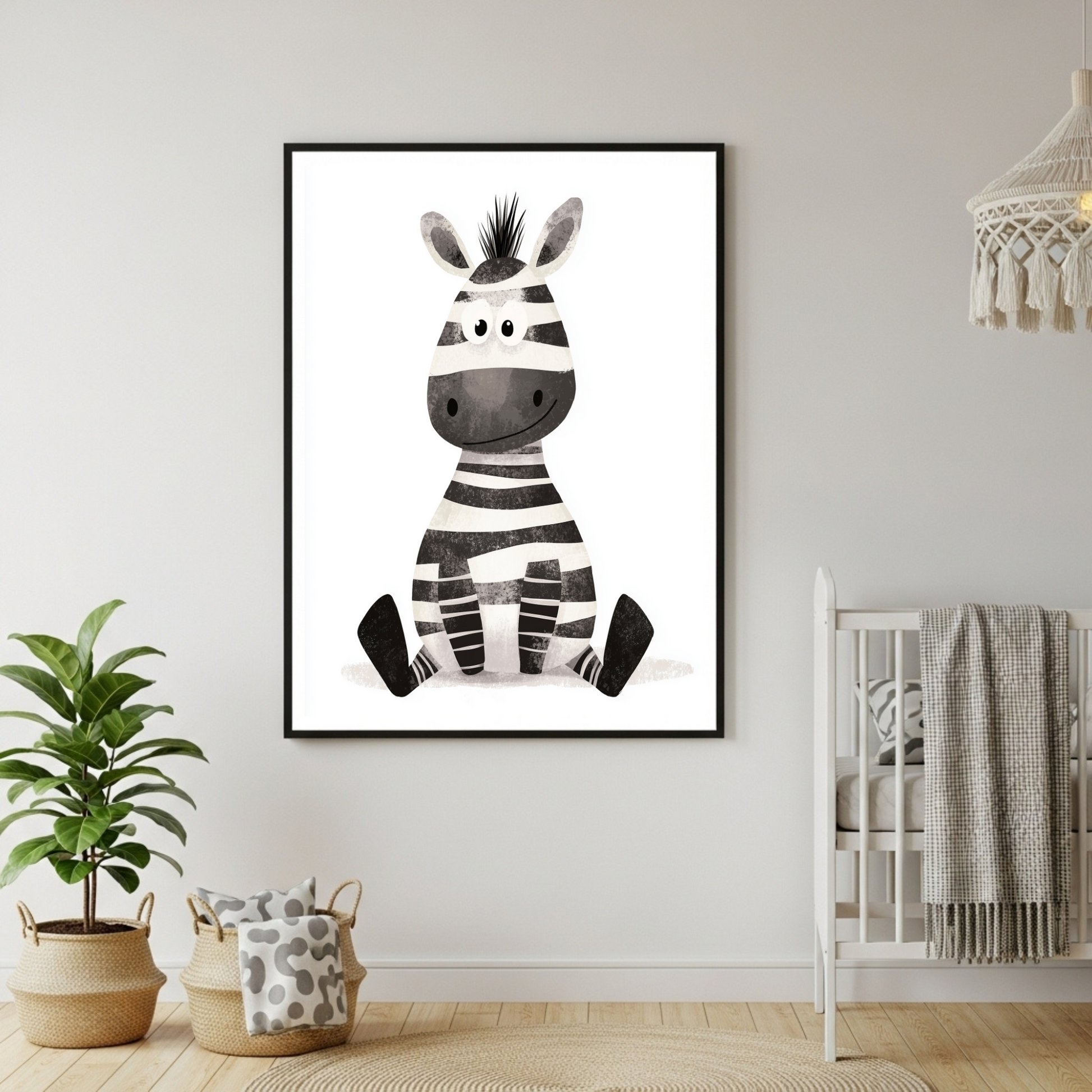 Charming Striped Zebra Poster - Playful Safari Animal Art for Kids' Rooms & Nurseries