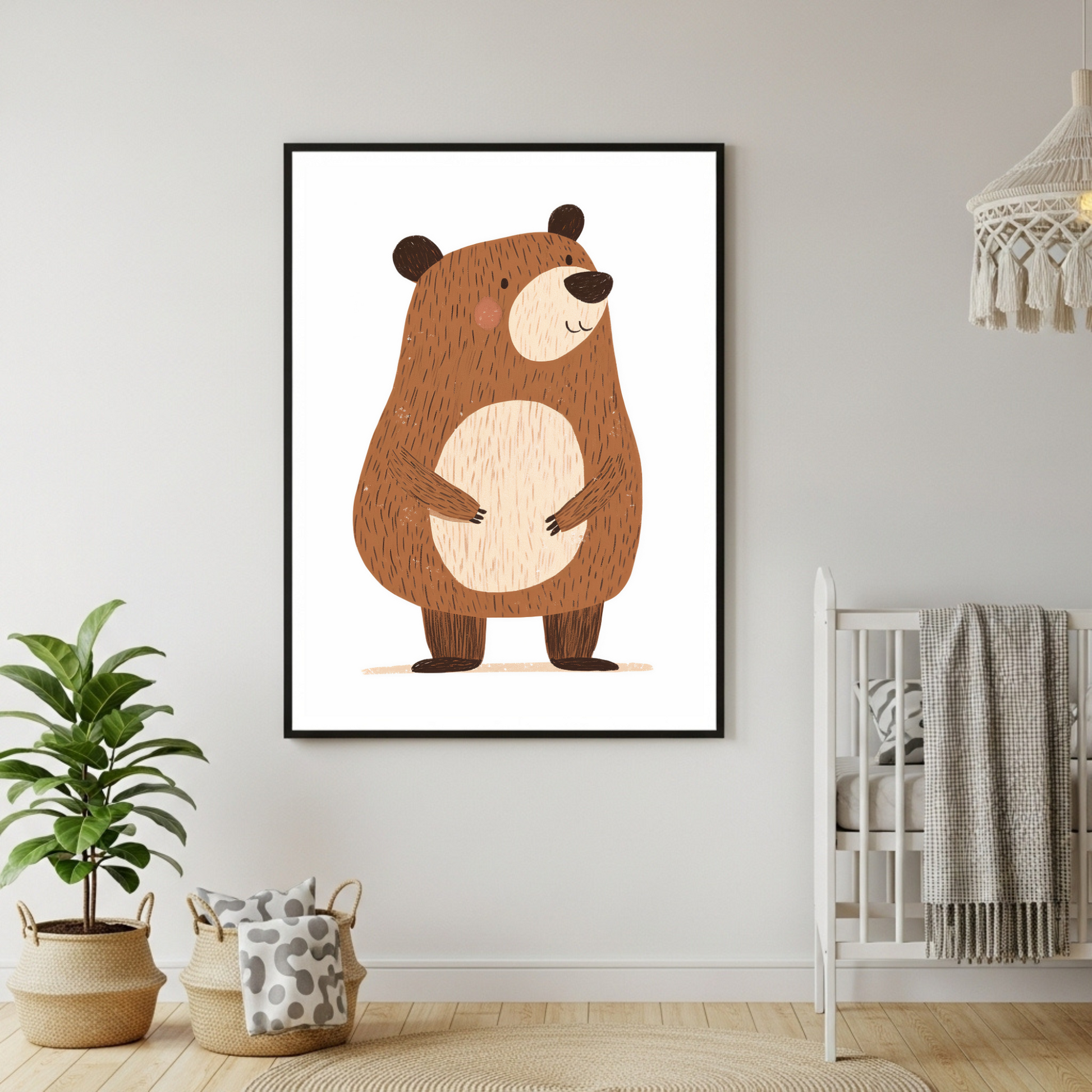 Charming Woodland Bear Art Print - Cozy Nursery Decor & Kids' Room Poster