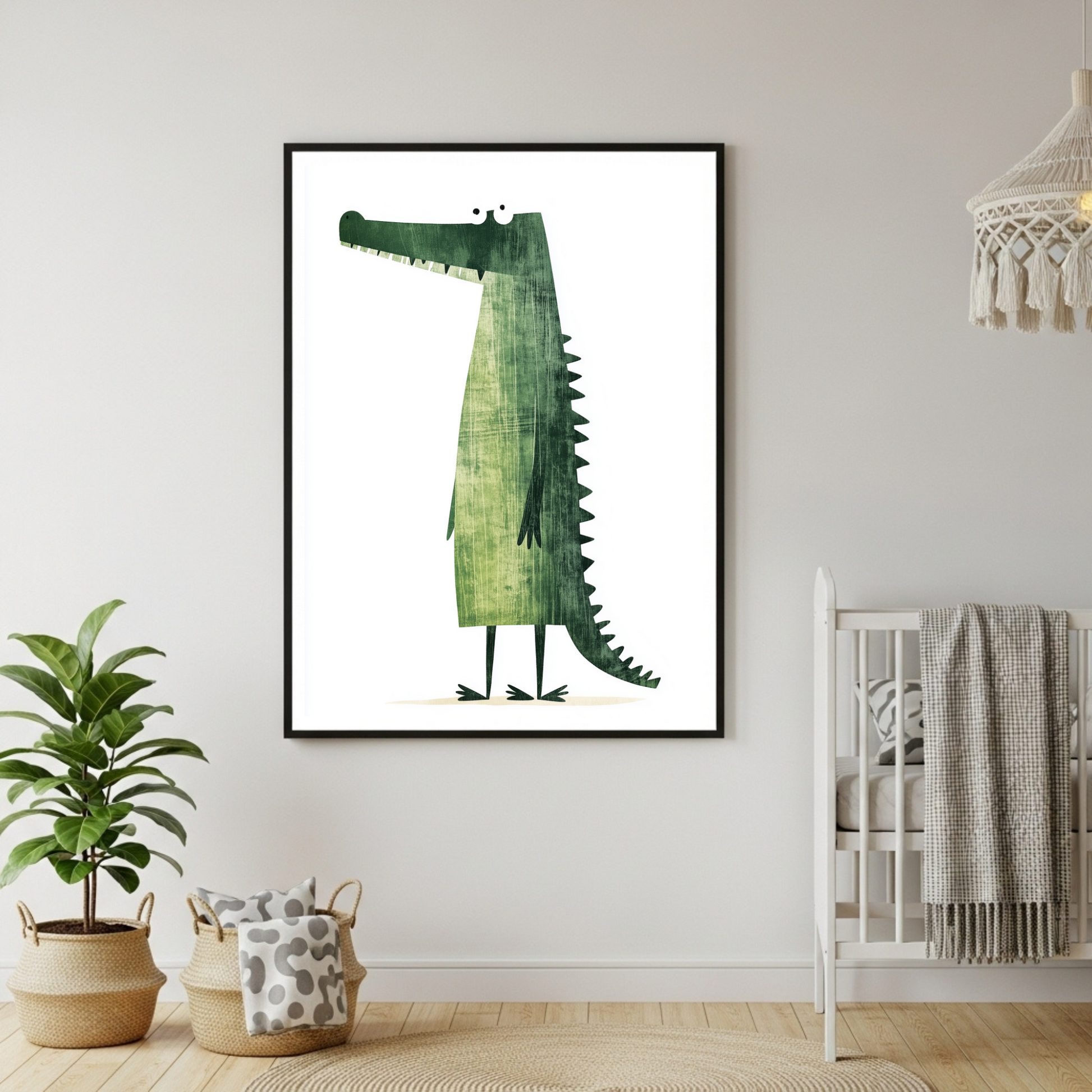 Charming Green Crocodile Art Poster - Quirky Reptile Wall Decor in Various Sizes