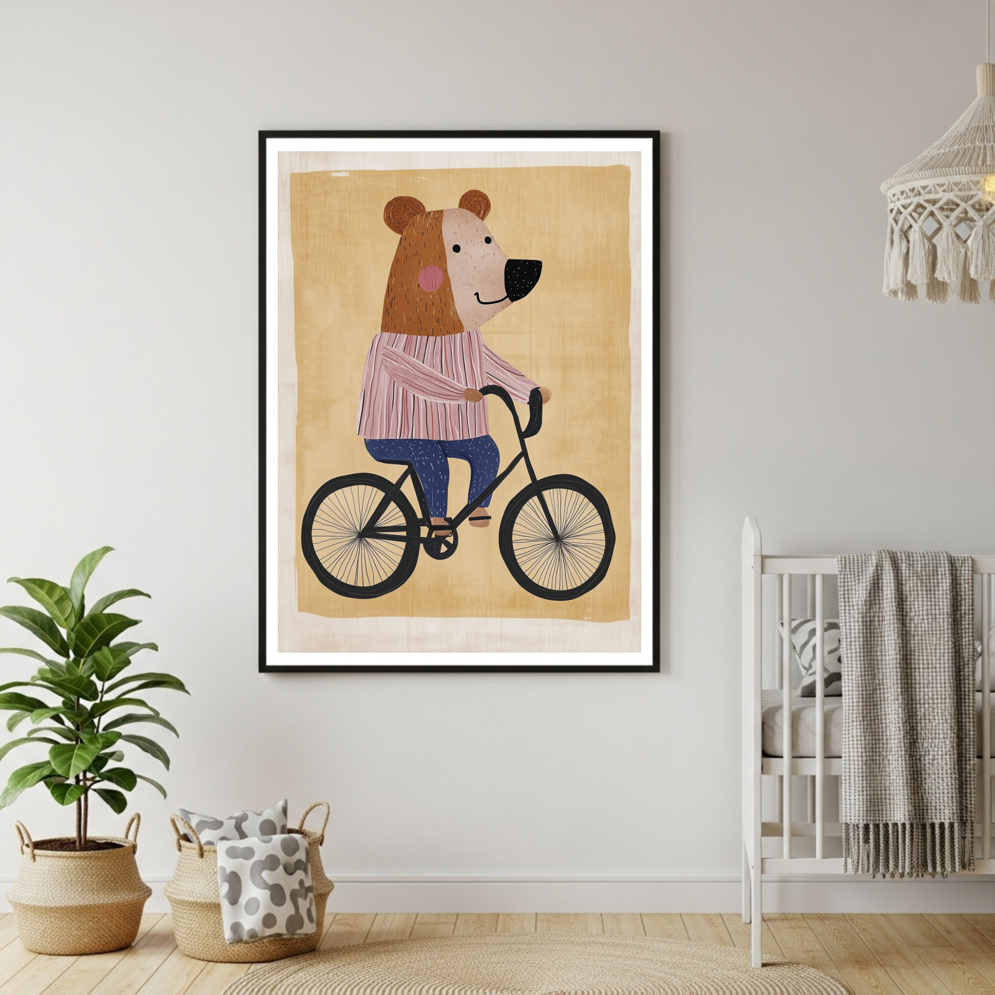 Charming Bear on Bicycle Art Print - Whimsical Animal Poster in Various Sizes