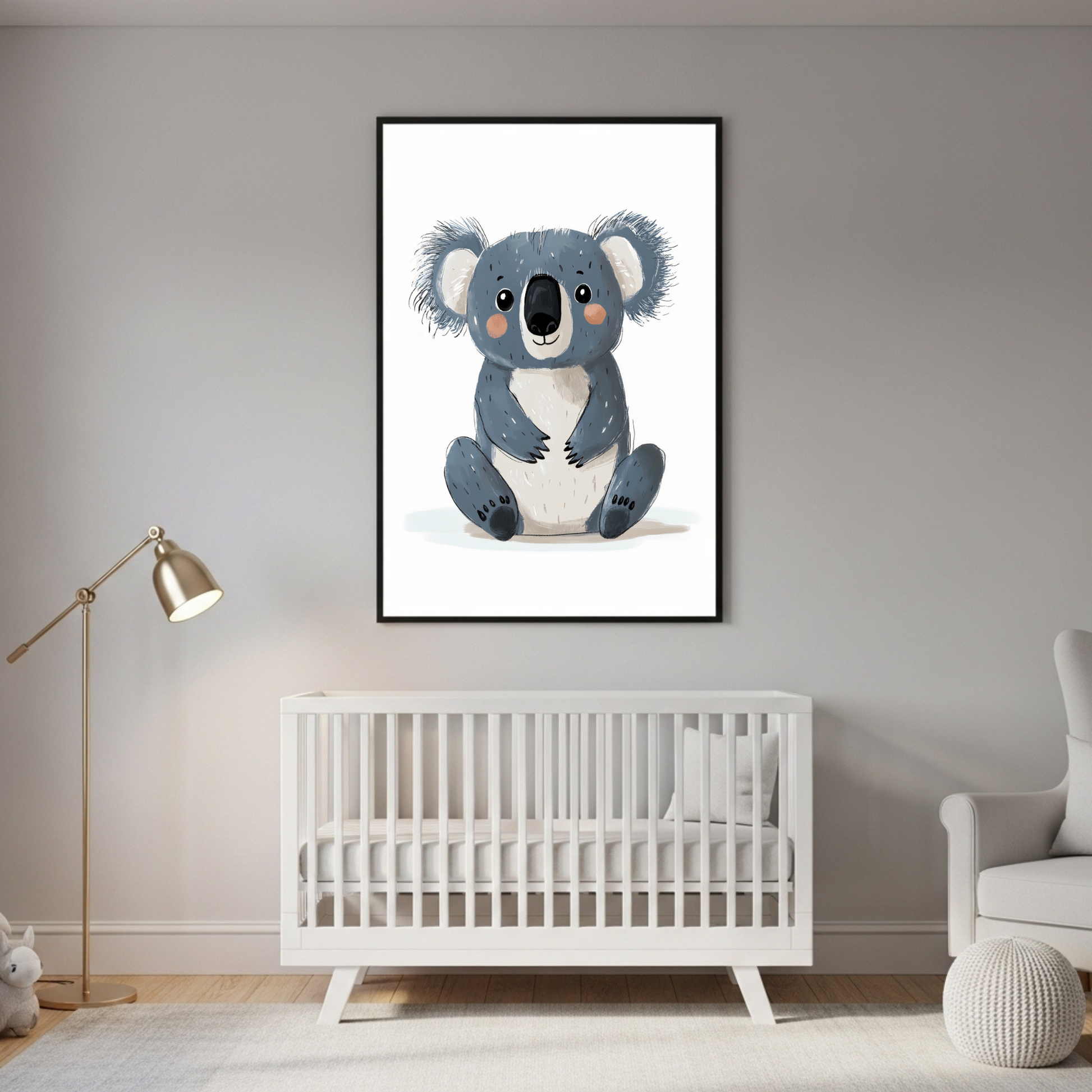 Charming Hand-Drawn Koala Bear Art Print - Perfect for Kids' Rooms & Animal Lovers, Available in Multiple Sizes - Classic Matte Paper Wooden Framed Poster