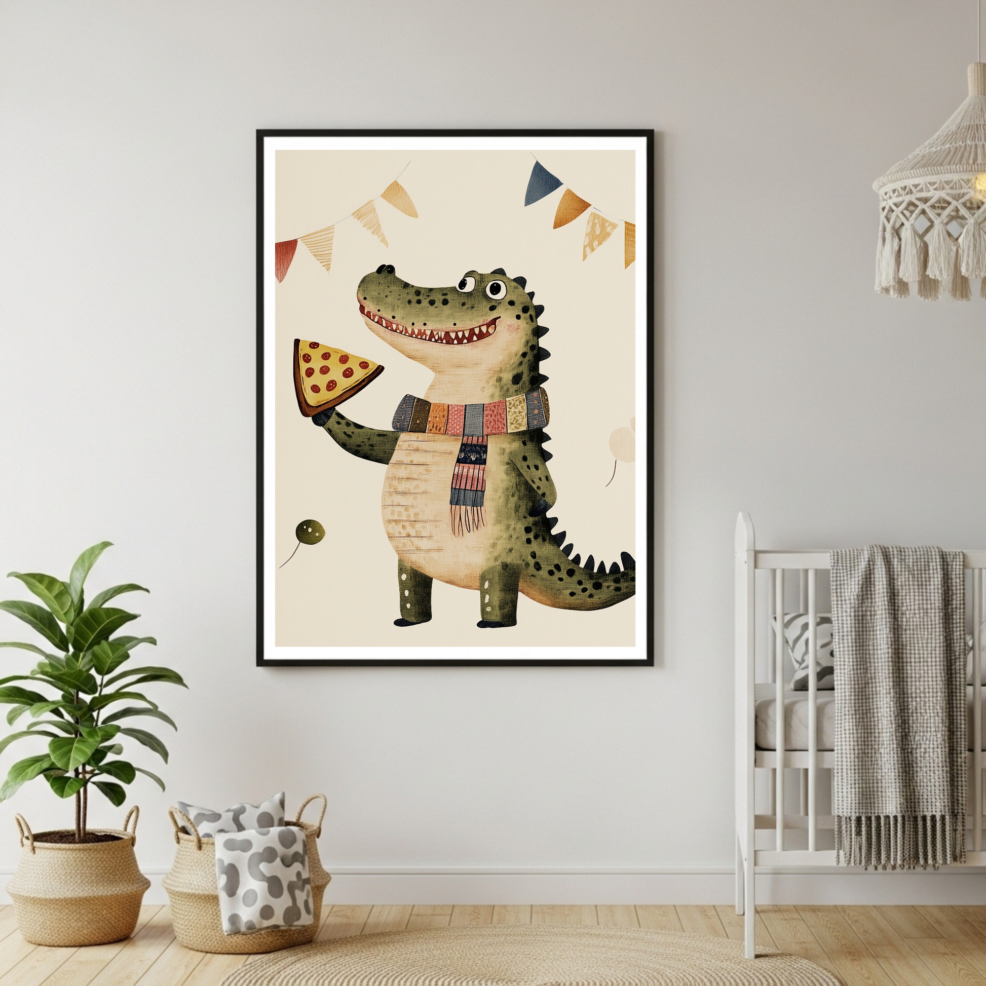 Charming Pizza-Loving Alligator Poster: Whimsical Wall Art for Kids & Playful Spaces