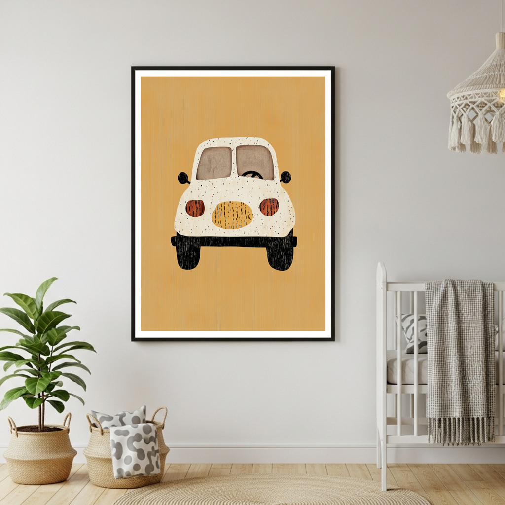 Charming Playful Car Art Poster – Ideal for Kids' Rooms & Nursery Decor