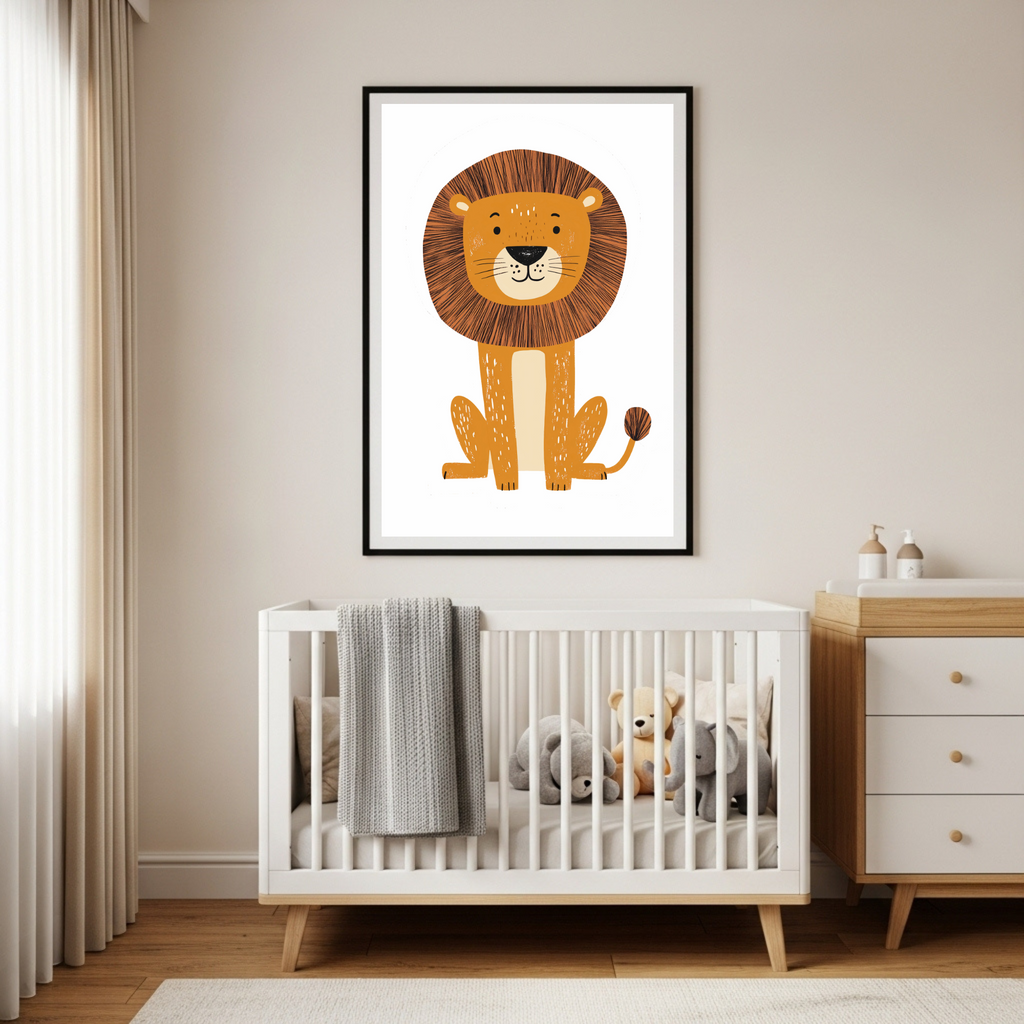 Charming Playful Lion Kids' Room Poster - Adorable Safari Art for Nurseries & Playrooms