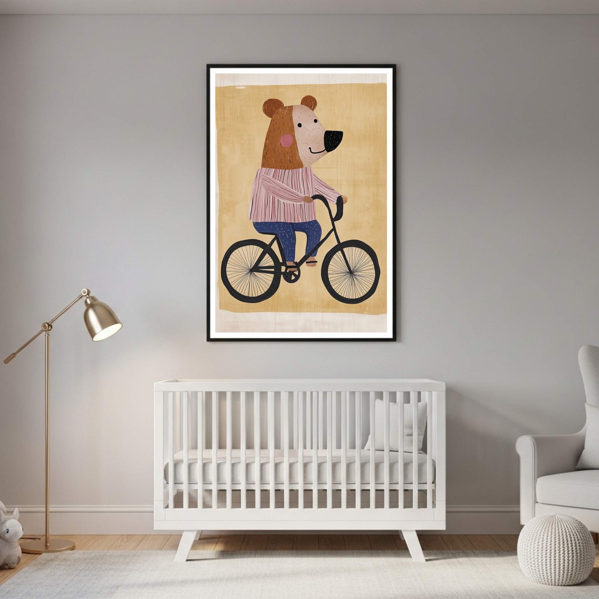 Charming Bear on Bicycle Art Print - Whimsical Animal Poster in Various Sizes