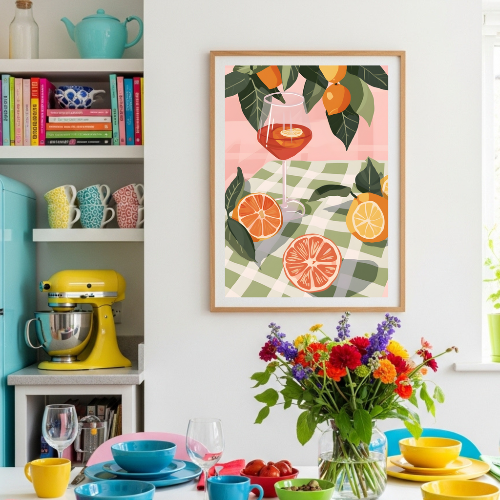 Al Fresco Citrus Bliss Poster - Summer Garden Scene with Fresh Oranges & Aperitif