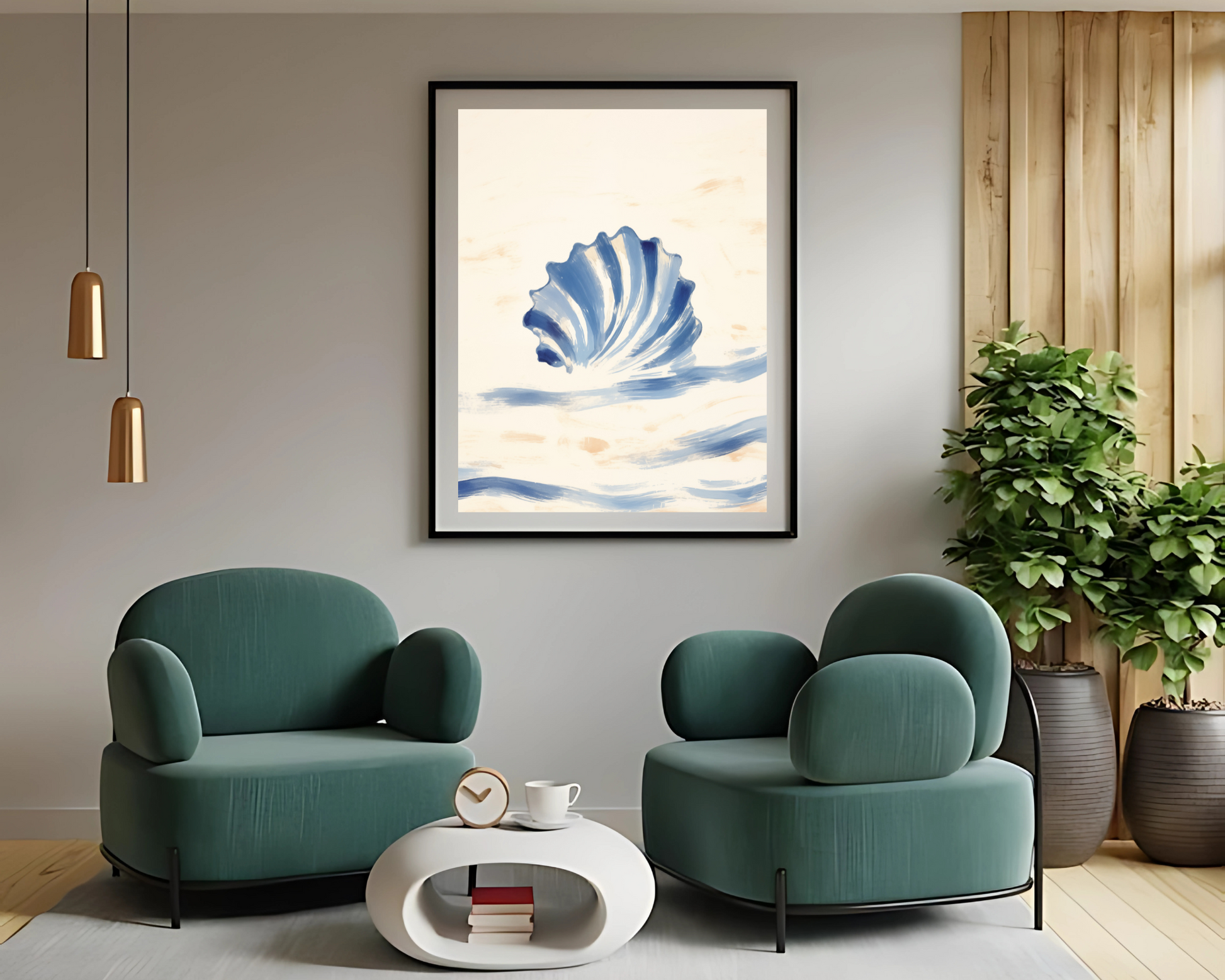 Blue Seashell on Cream Canvas Art Print