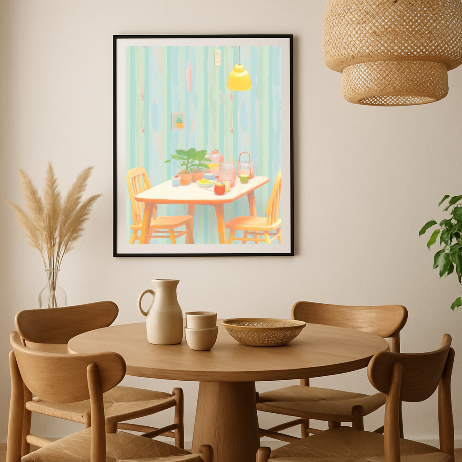 Charming Pastel Stripes Poster for a Cozy Kitchen Nook