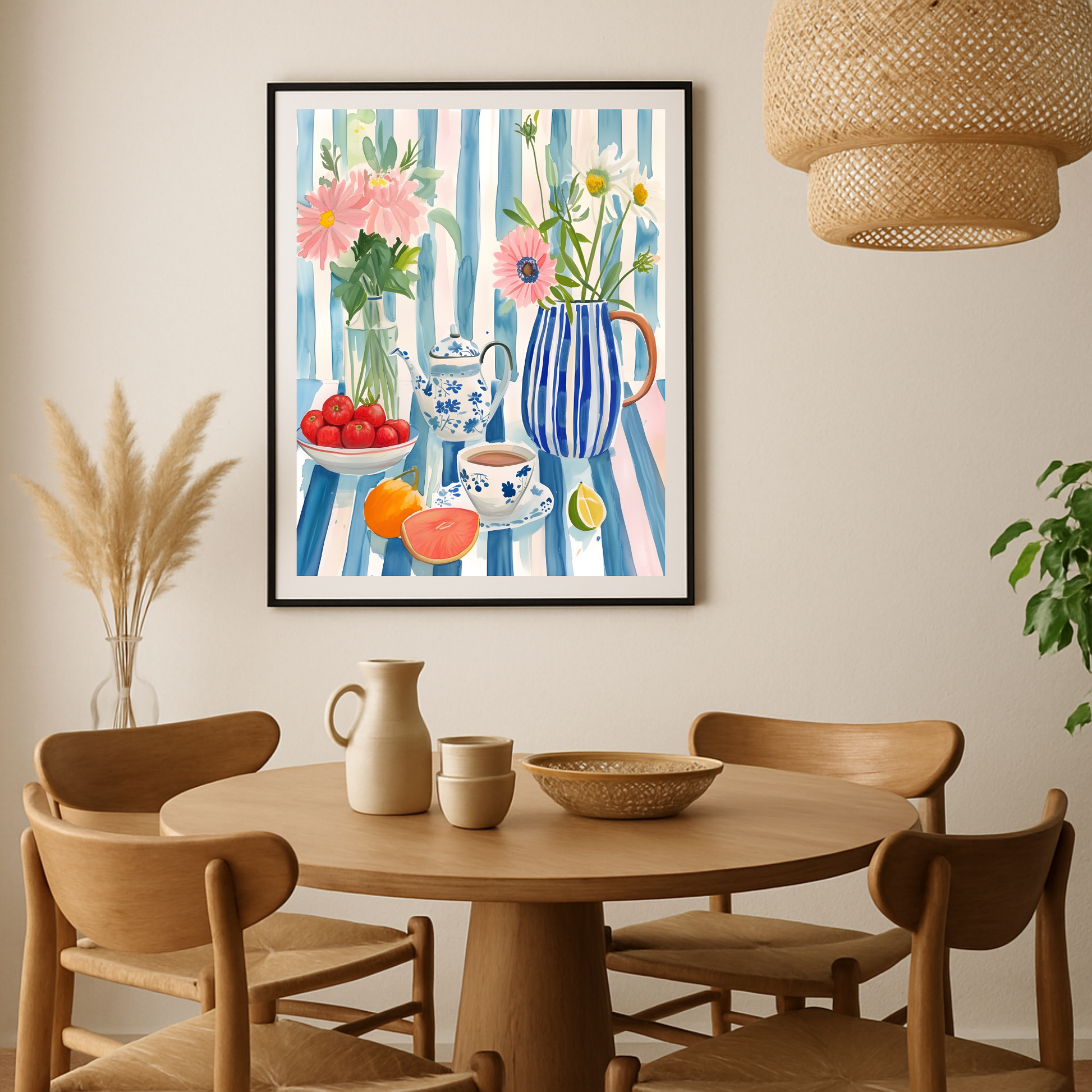 Charming Teatime Still Life Poster: A Whimsical Pastel Scene for Your Home