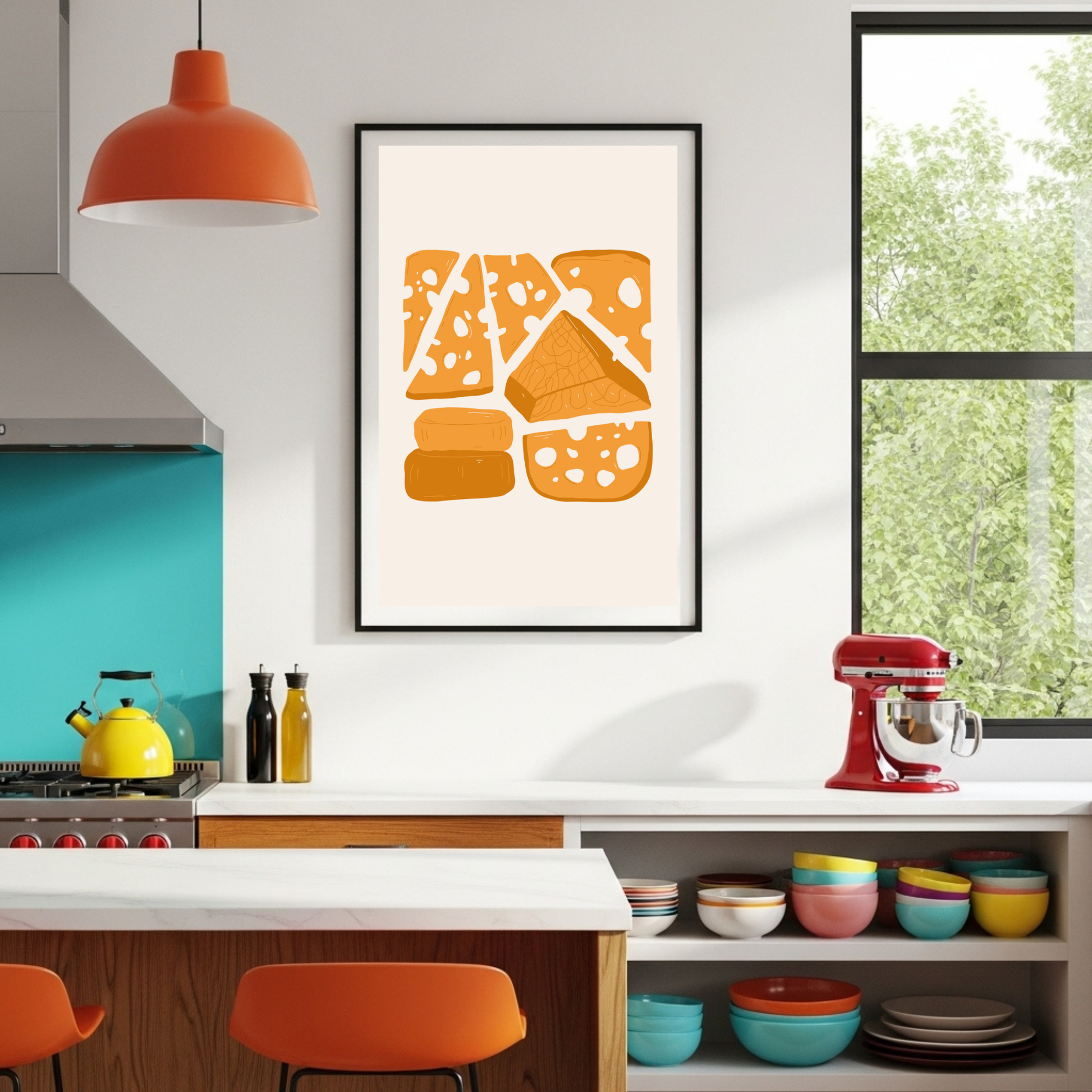 Charming Artisan Cheese Collection Poster - Delightful Food Art Print in Various Sizes