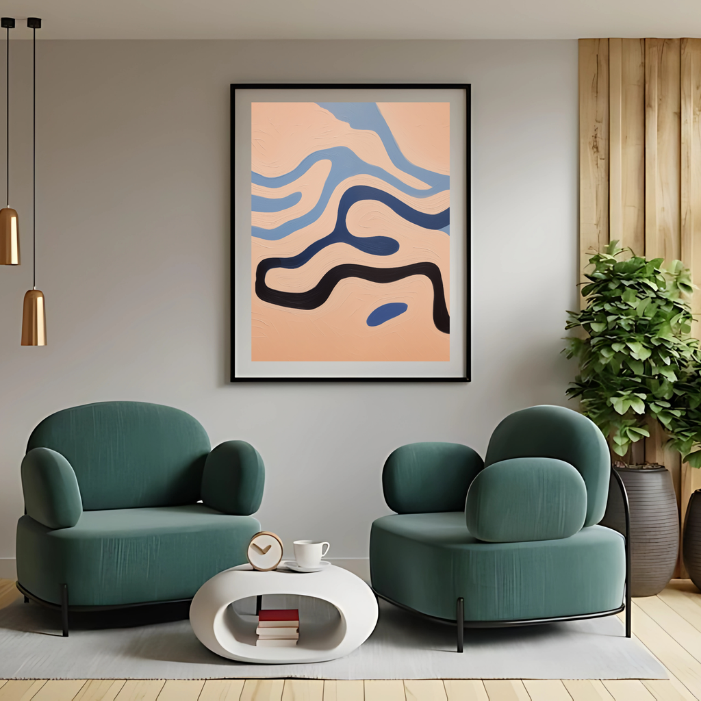 Abstract Peach and Blue Wave Art Print