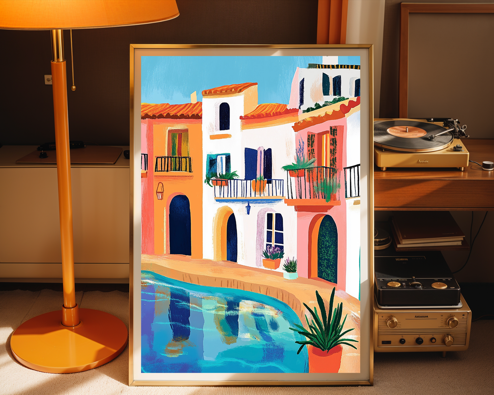 Vibrant Mediterranean Coastal Town Poster - Choose Your Size