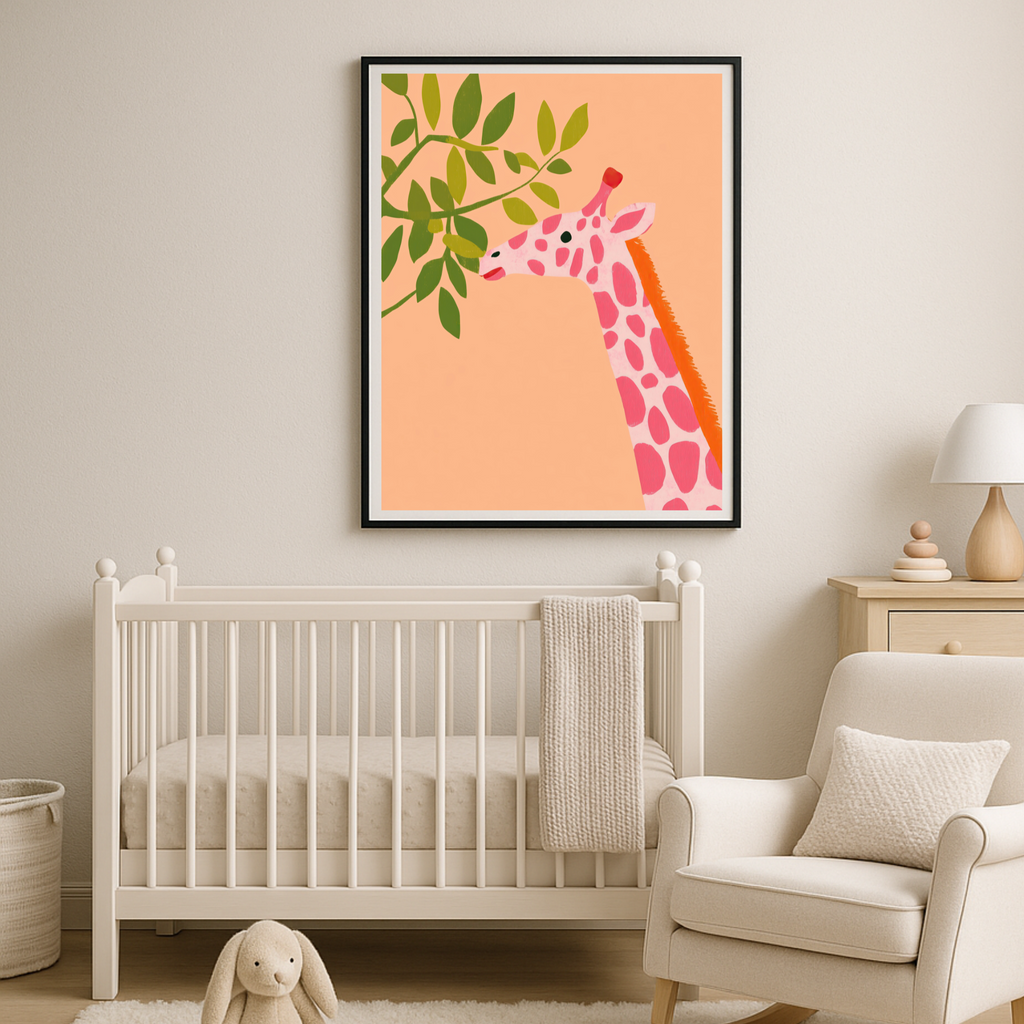 Charming Pink Giraffe Nursery Art Print - Whimsical Animal Poster in Various Sizes