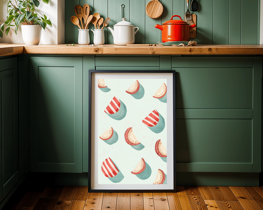 Charming Watermelon Slice & Striped Motif Poster - Whimsical Pink & Teal Wall Art