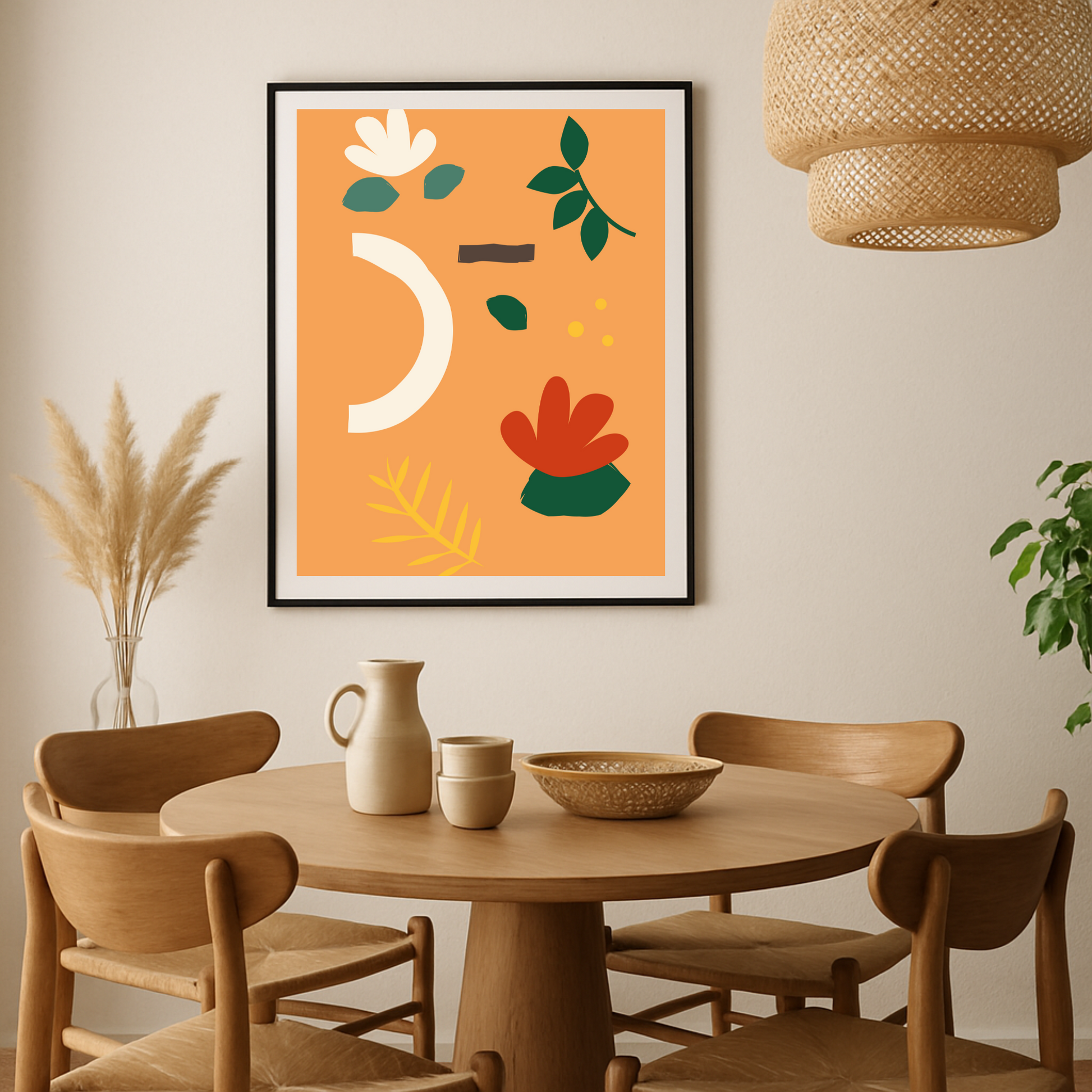 Abstract Boho Botanical Art Print: Warm Earth Tones & Playful Shapes Poster