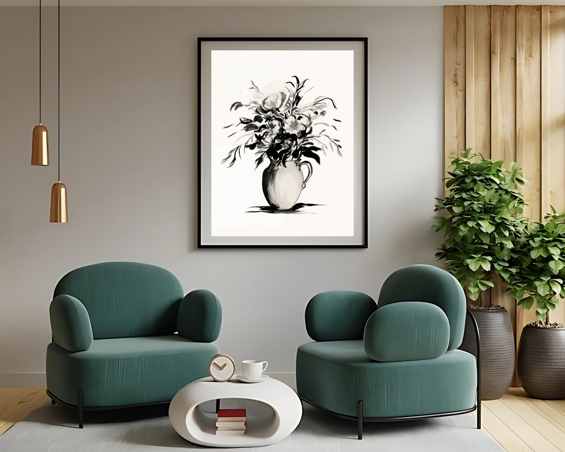 Monochrome Floral Sketch Art Print