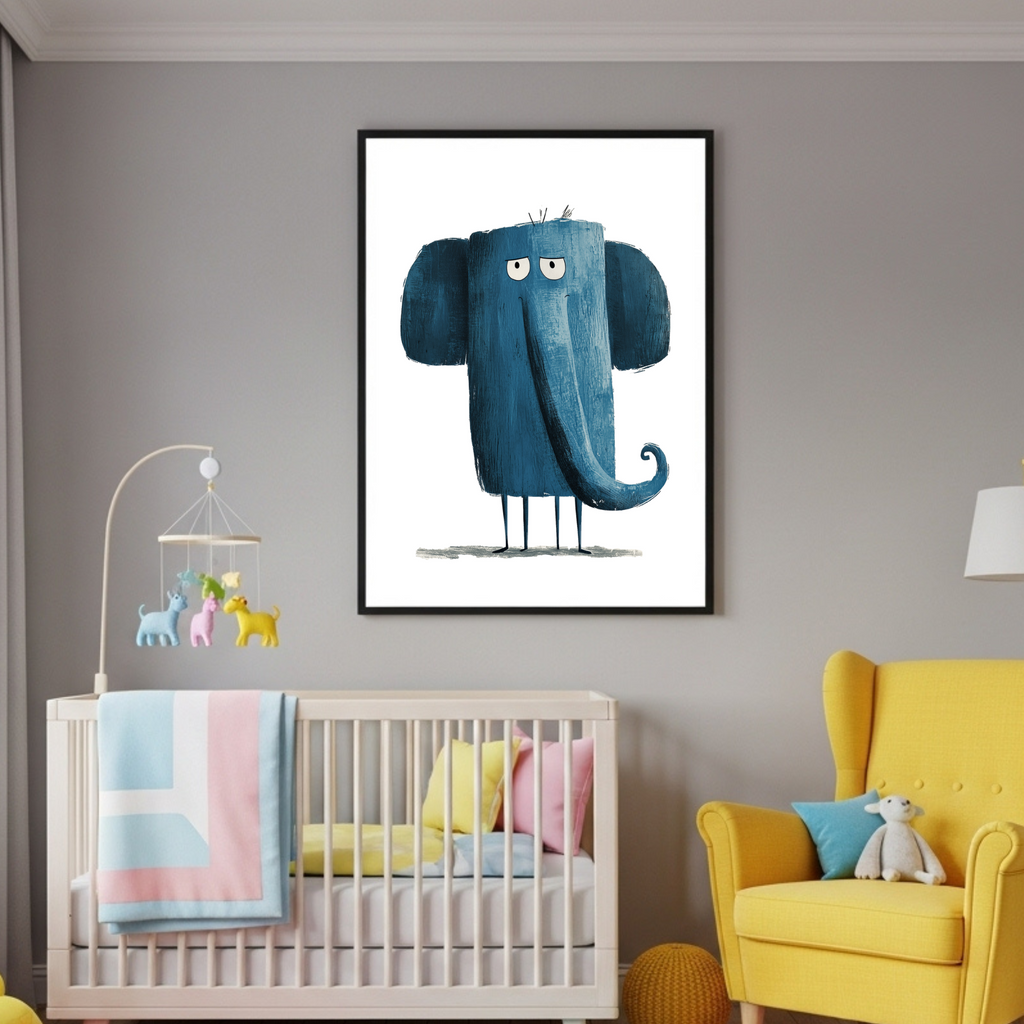 Charming Blue Cat Art Print: Playful Feline Poster for Kids & Animal Lovers – Choose Your Perfect Size