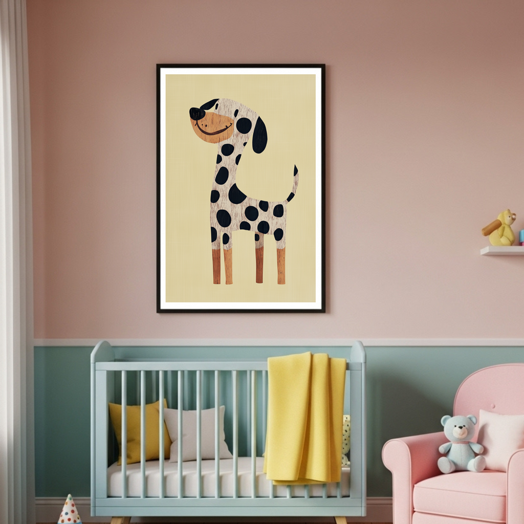 Charming Spotted Dalmatian Dog Art Print - Whimsical Wooden Style Poster - Classic Matte Paper Wooden Framed Poster