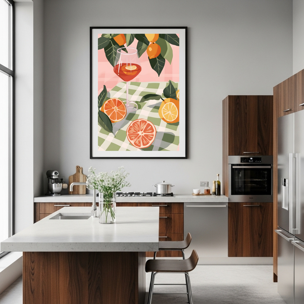 Al Fresco Citrus Bliss Poster - Summer Garden Scene with Fresh Oranges & Aperitif