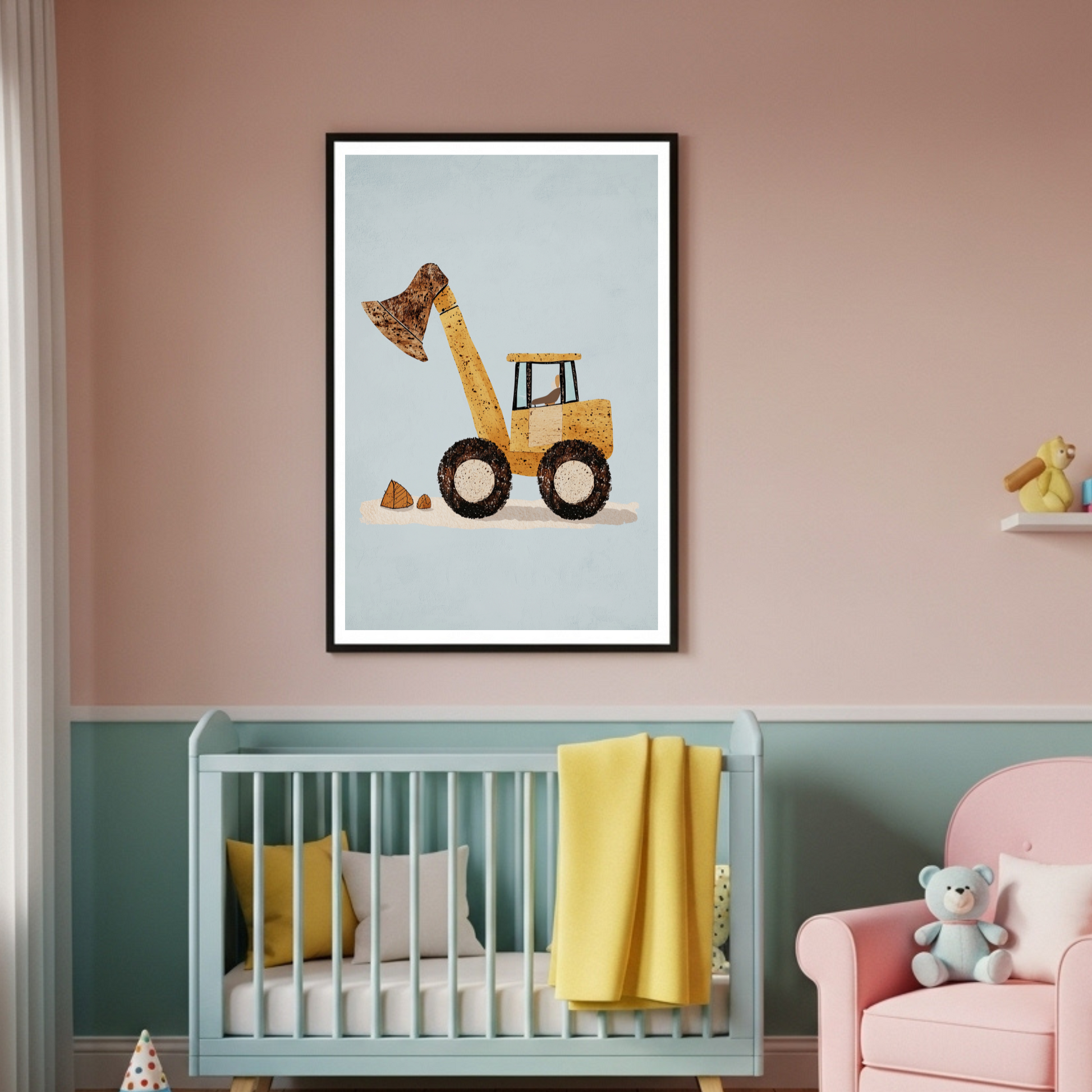 Charming Construction Vehicle Kids' Poster - Earthy Tones & Playful Design