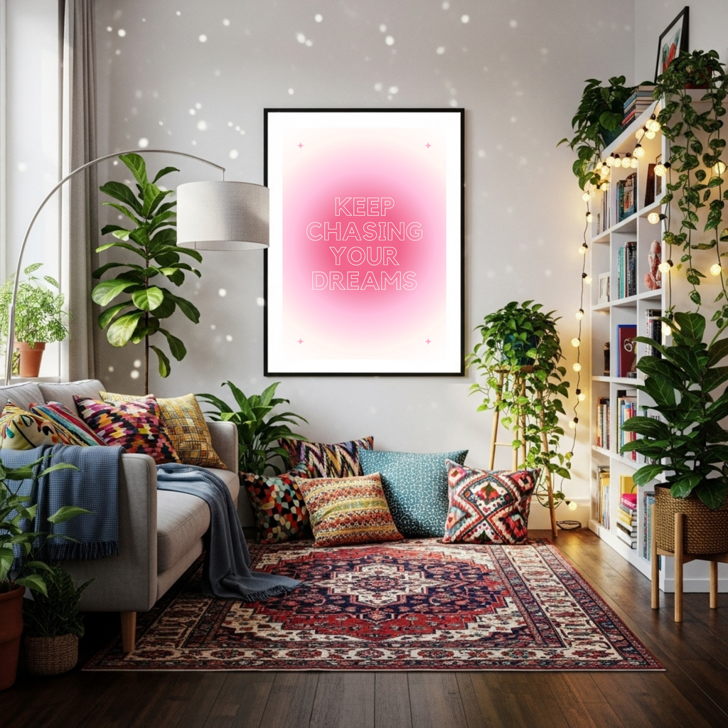 Pink Gradient 'Keep Chasing Your Dreams' Motivational Poster in Various Sizes