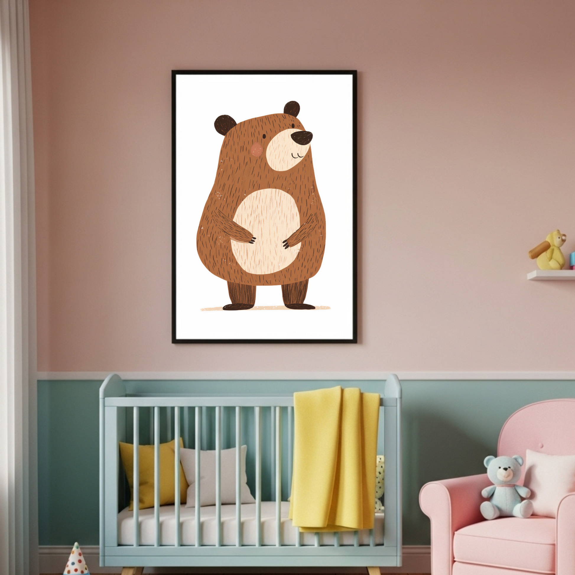Charming Woodland Bear Art Print - Cozy Nursery Decor & Kids' Room Poster
