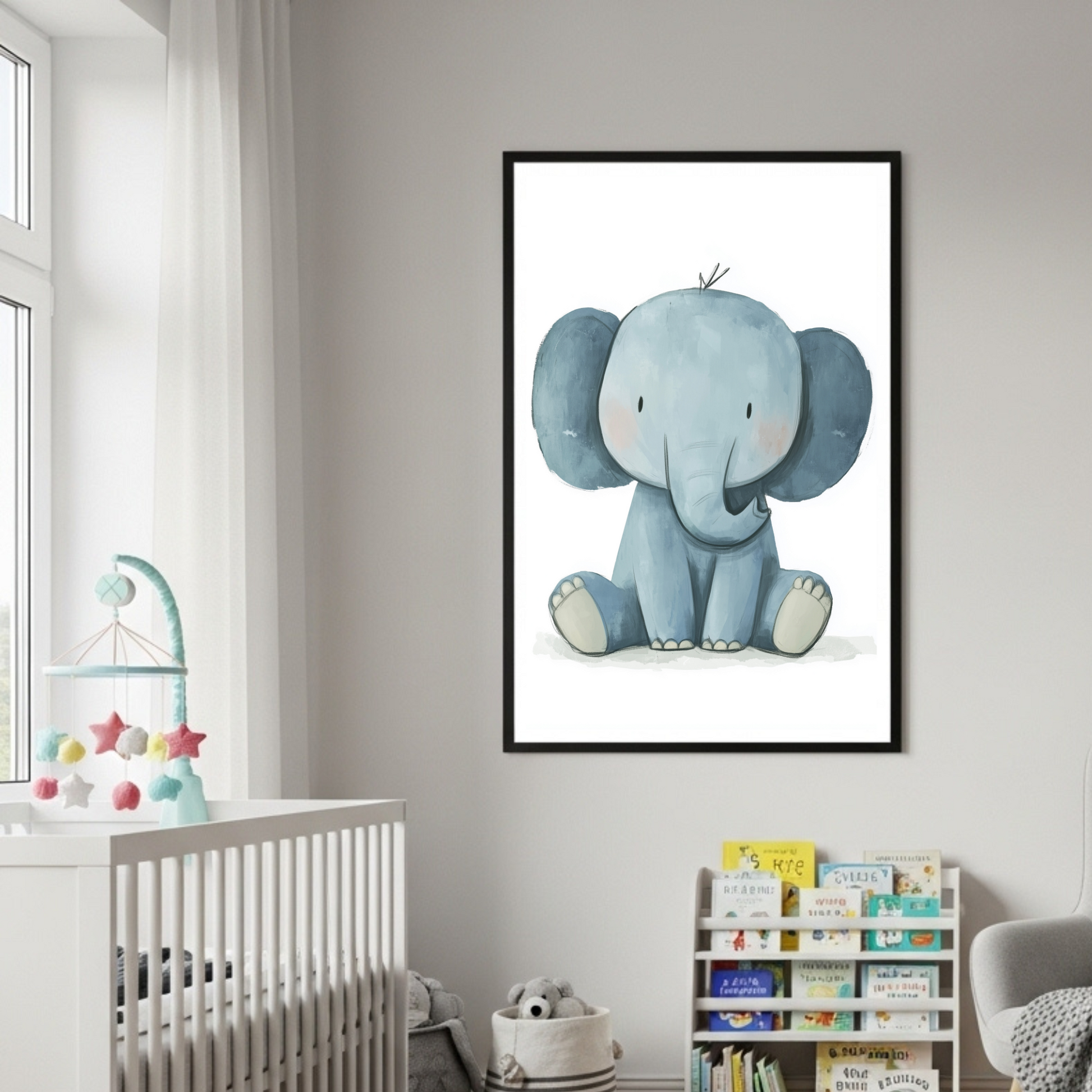 Charming Baby Elephant Nursery Art Poster - Gentle Blue Hues for Kids & Animal Lovers