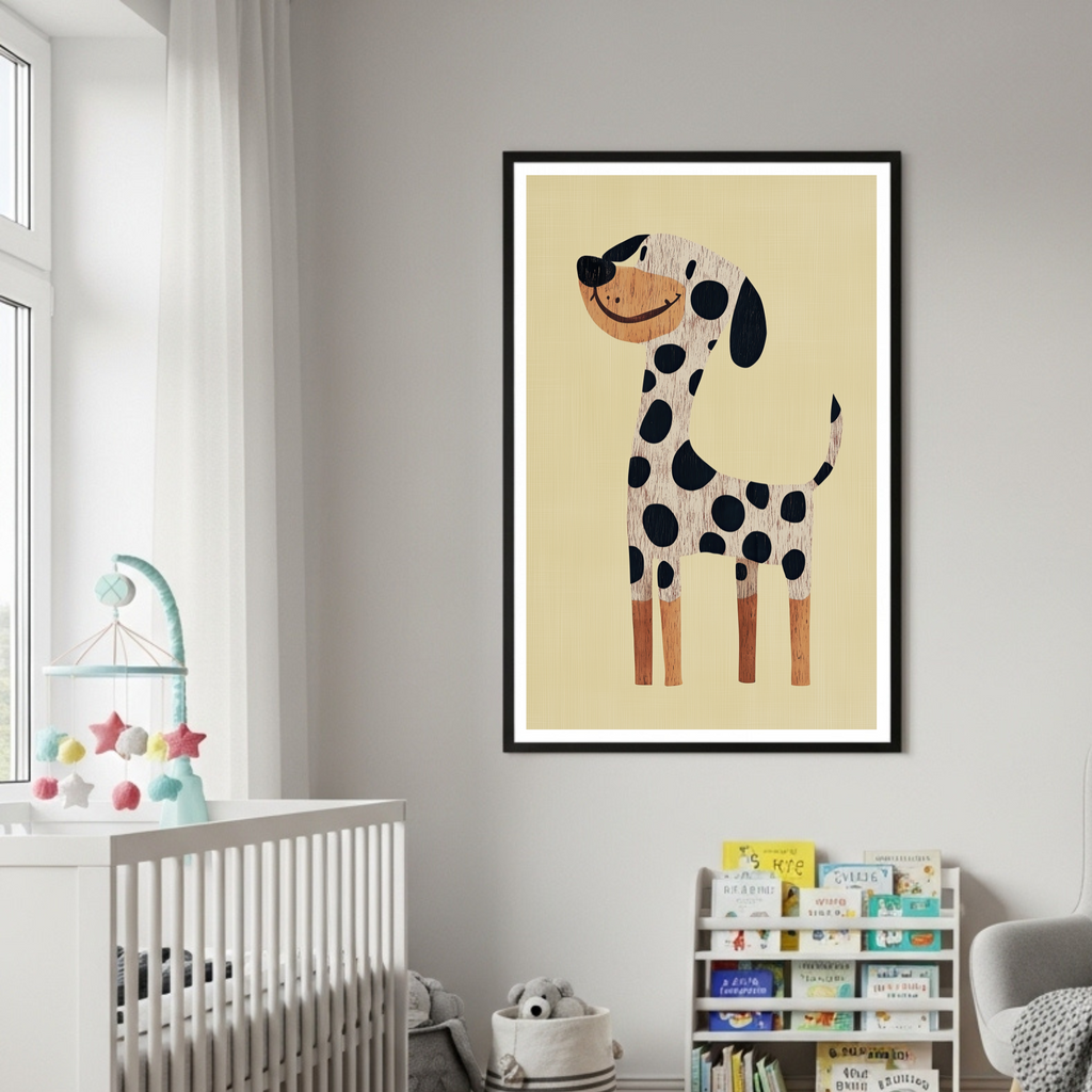 Charming Spotted Dalmatian Dog Art Print - Whimsical Wooden Style Poster - Classic Matte Paper Wooden Framed Poster