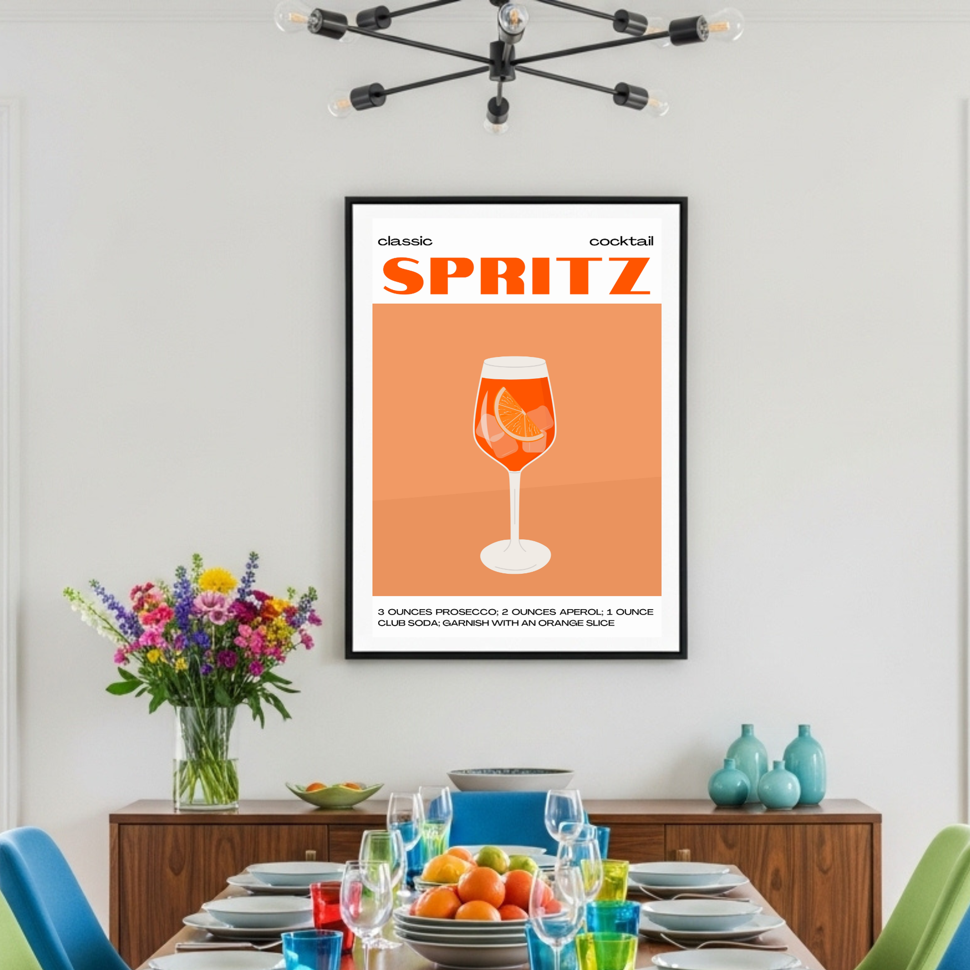Classic Spritz Cocktail Recipe Poster – Vibrant Orange Aperol Drink Art