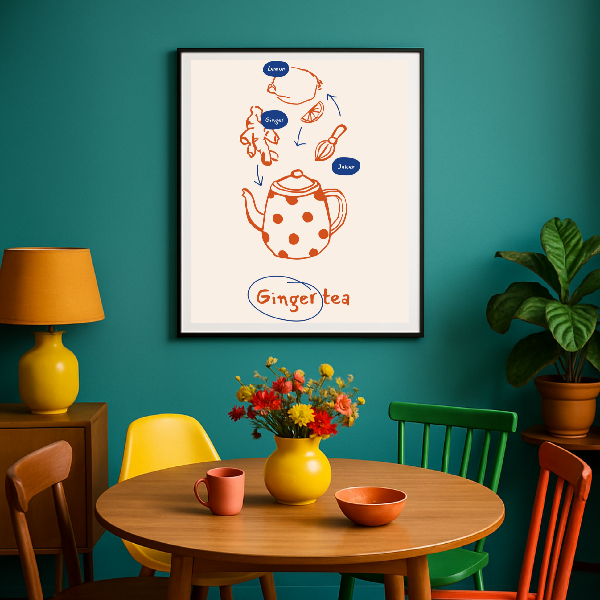 Charming Ginger Tea Recipe Poster: Whimsical Kitchen Art in Your Choice of Sizes
