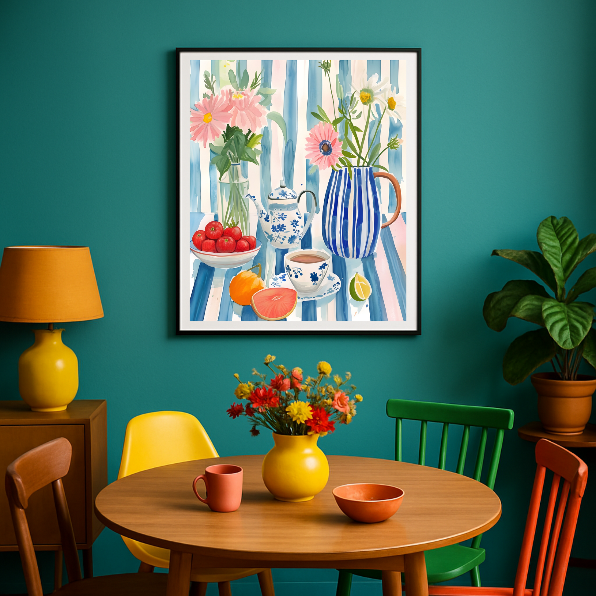 Charming Teatime Still Life Poster: A Whimsical Pastel Scene for Your Home