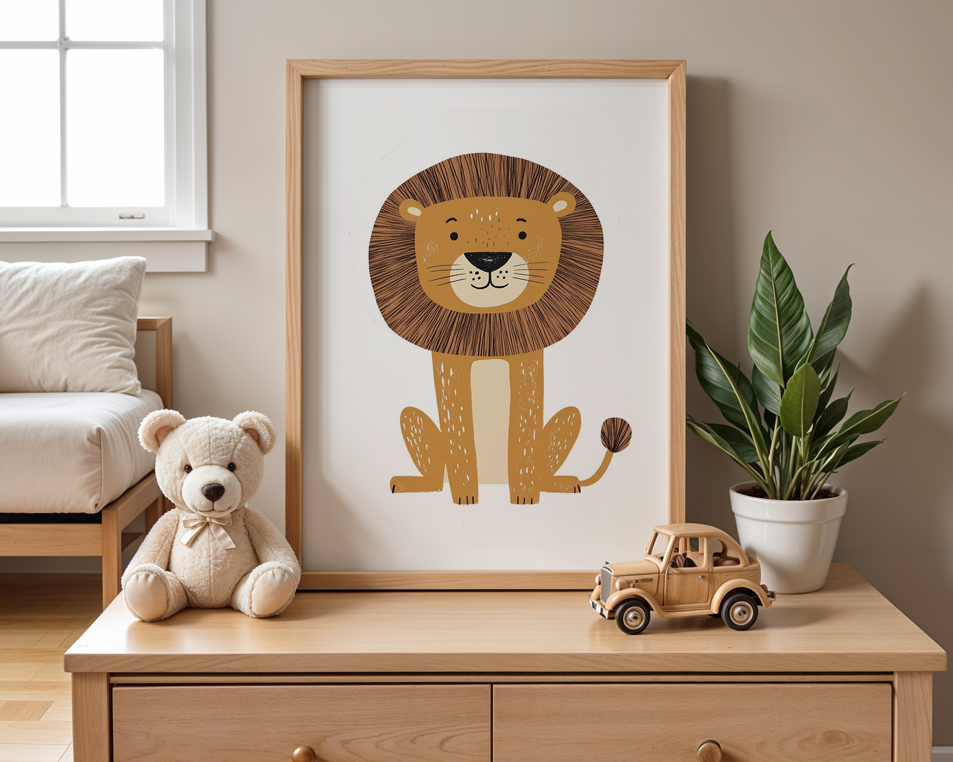 Charming Playful Lion Kids' Room Poster - Adorable Safari Art for Nurseries & Playrooms