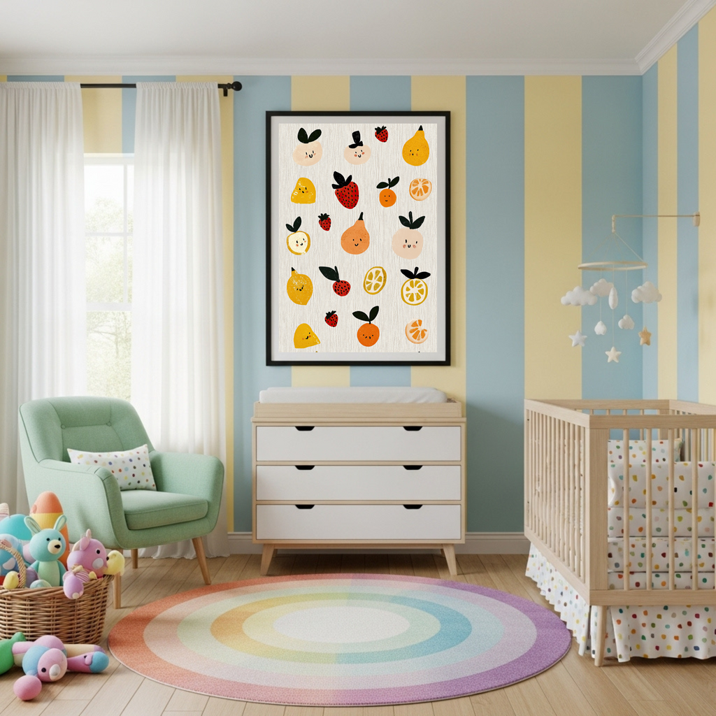 Charming Kawaii Fruit Poster – Cute & Playful Food Art for Kids & Kitchens