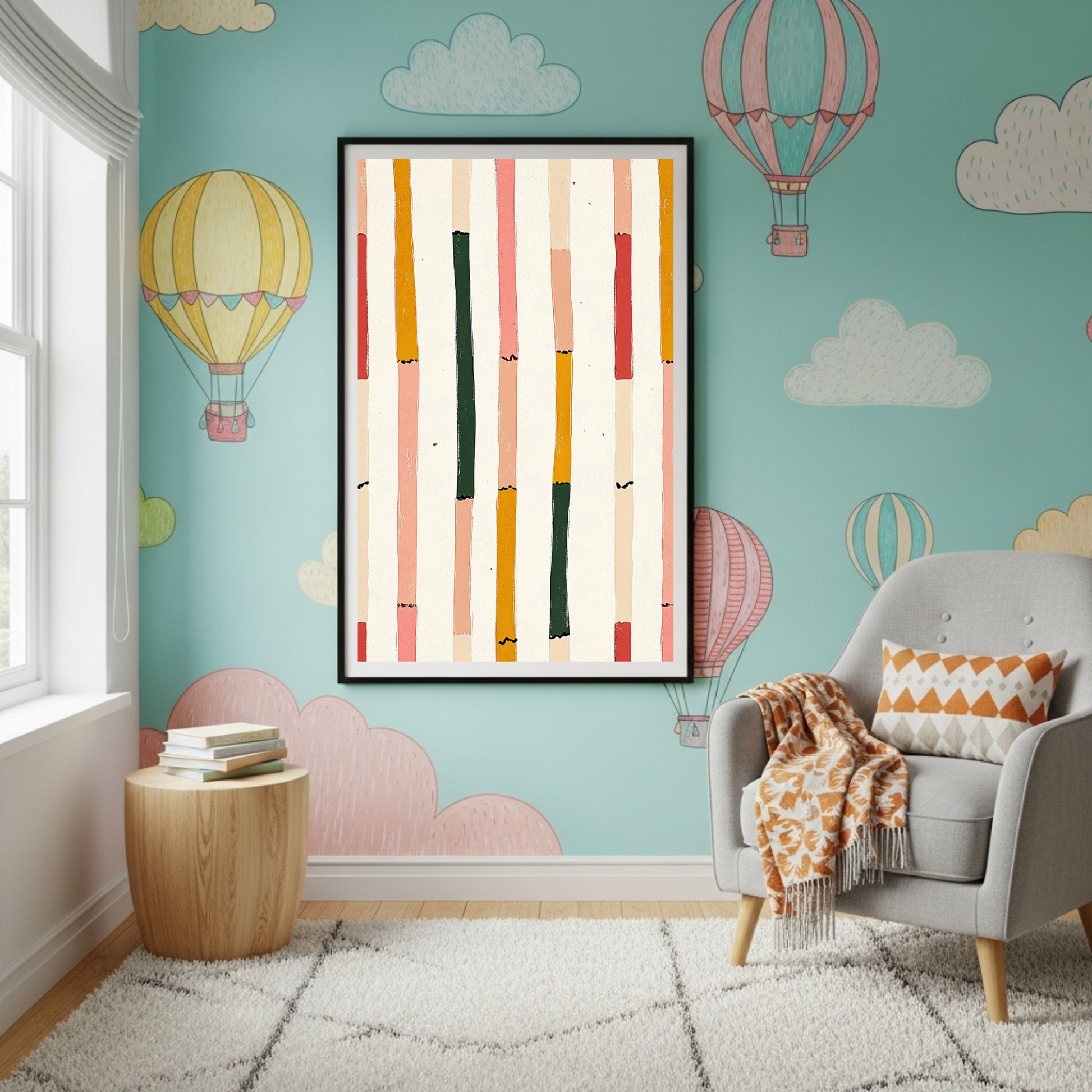 Abstract Stripes Art Print - Bohemian Modern Vertical Lines Poster in Earthy Tones & Pastels