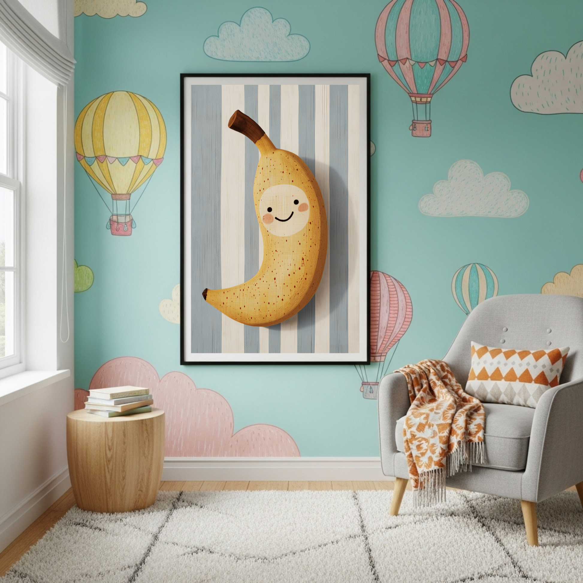 Charming Smiling Banana Poster - Whimsical Fruit Art for Kids' Rooms & Playful Decor