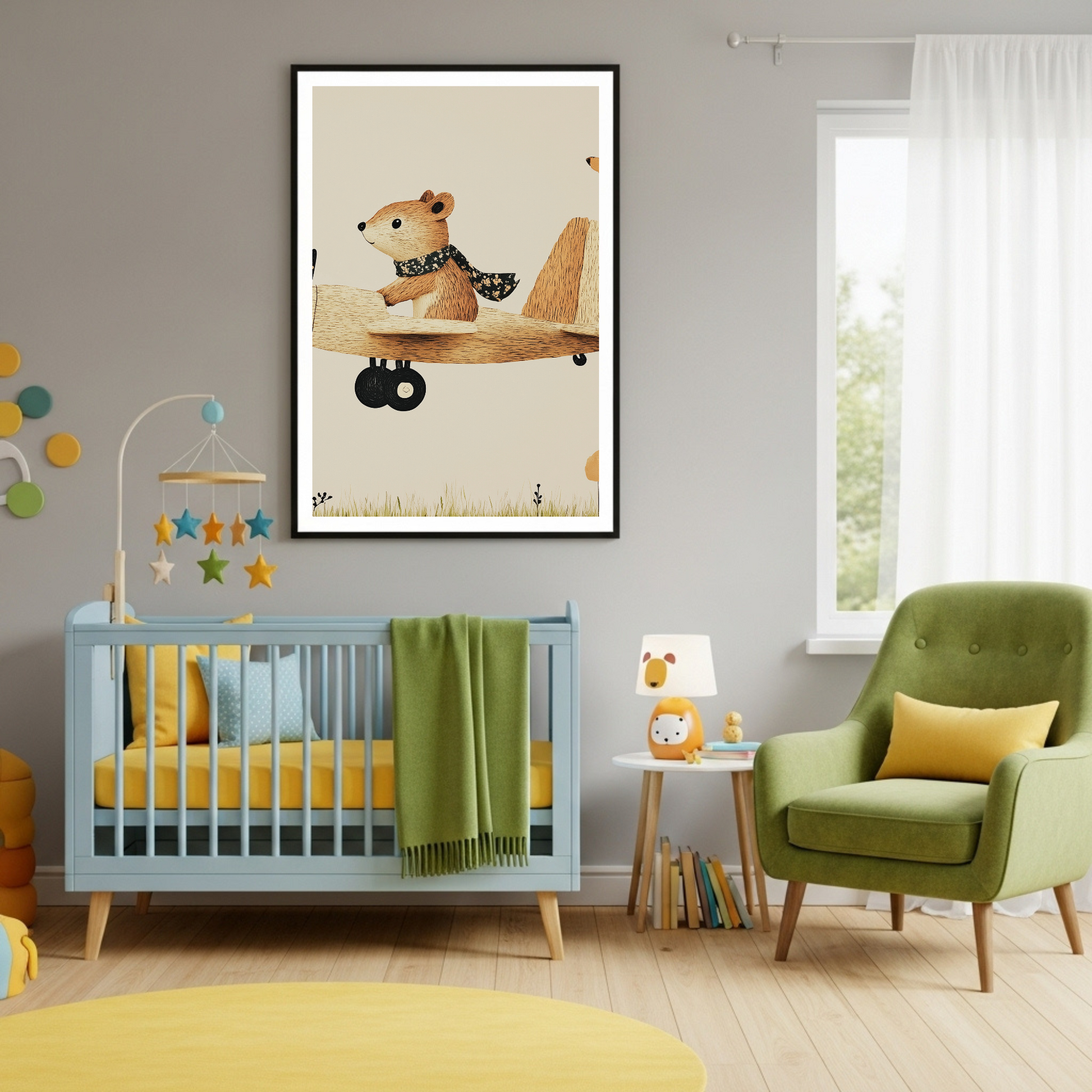 Charming Woodland Animal Pilot Kids' Room Poster - Adorable Nursery Art